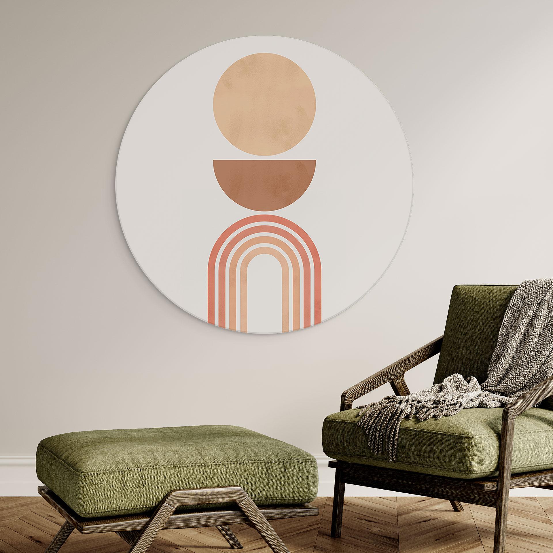 Wandbild Abstrakte Balance - Retro Bögen und Kreise - Costa - Alu-Dibond - Rund