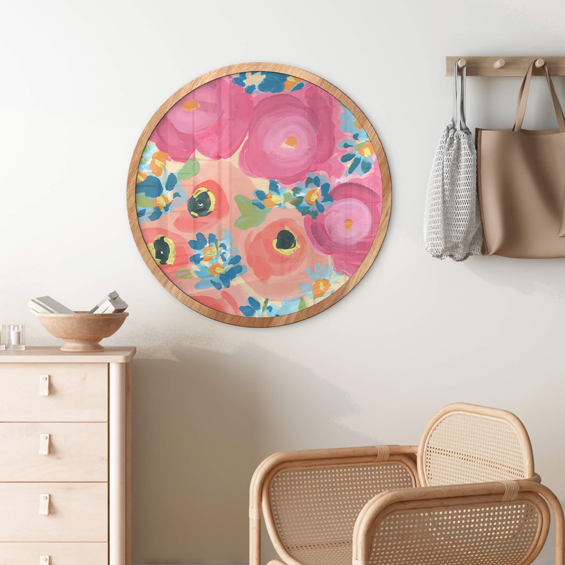 Póster Zwara - Rosas ilustradas y anémonas de coral - Redondo