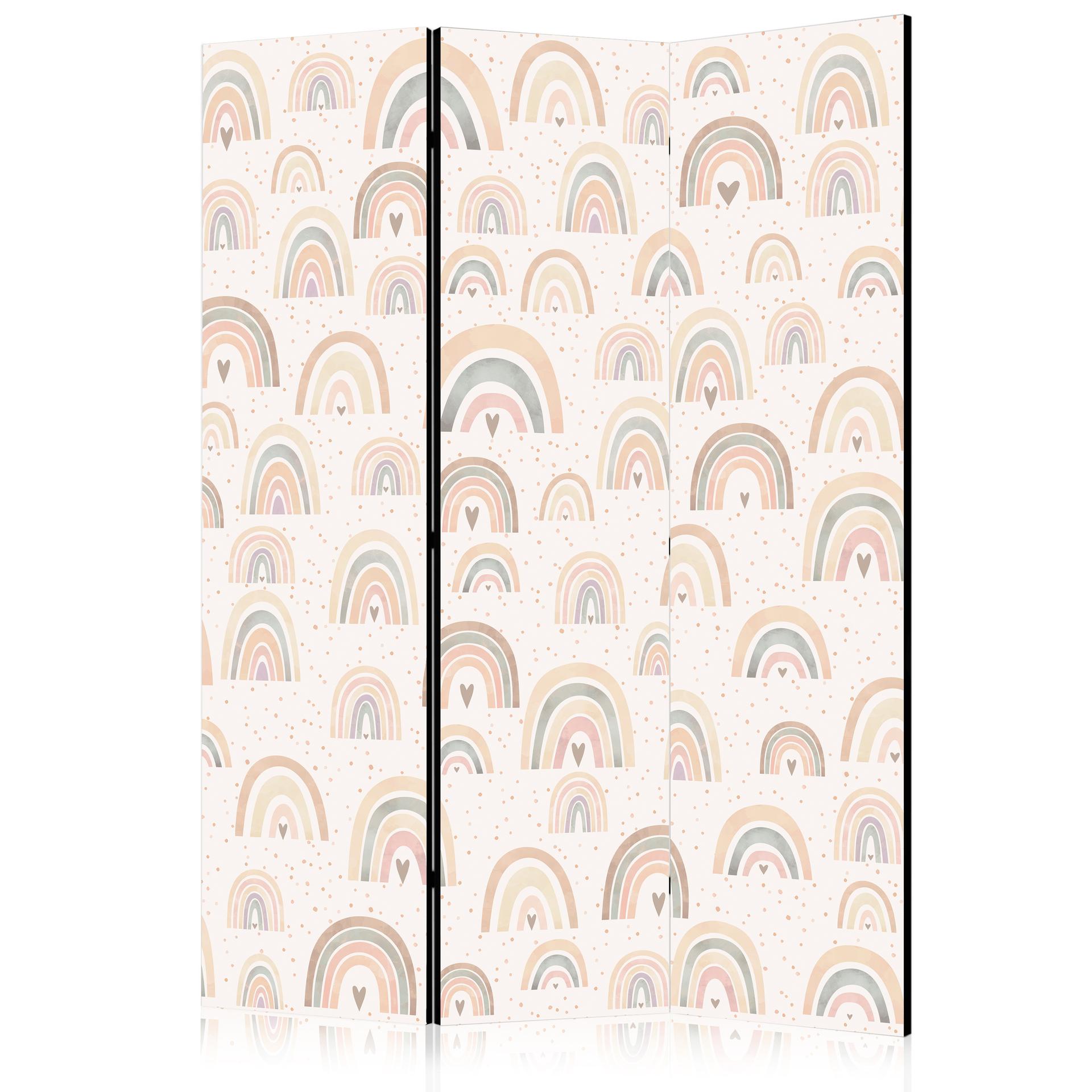 Paravent, Raumteiler freistehend, Trennwand - Spring - Pastel Rainbows on a Rainy Day with Hearts