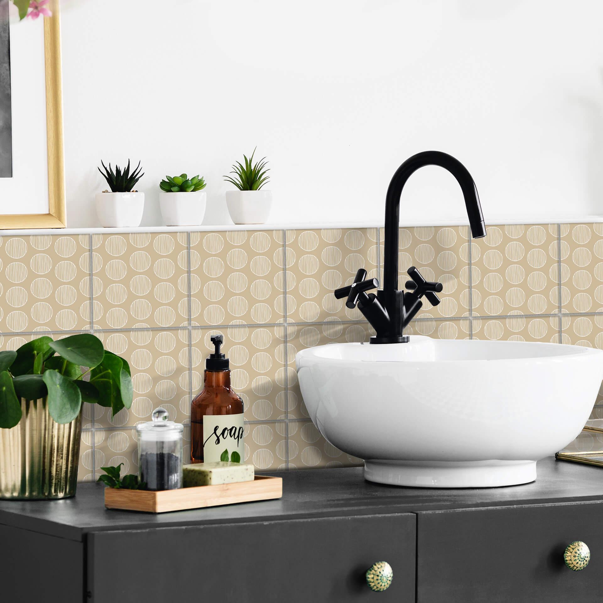 Azulejos Adhesivos Boho - Círculos capuchino - Lote de 12