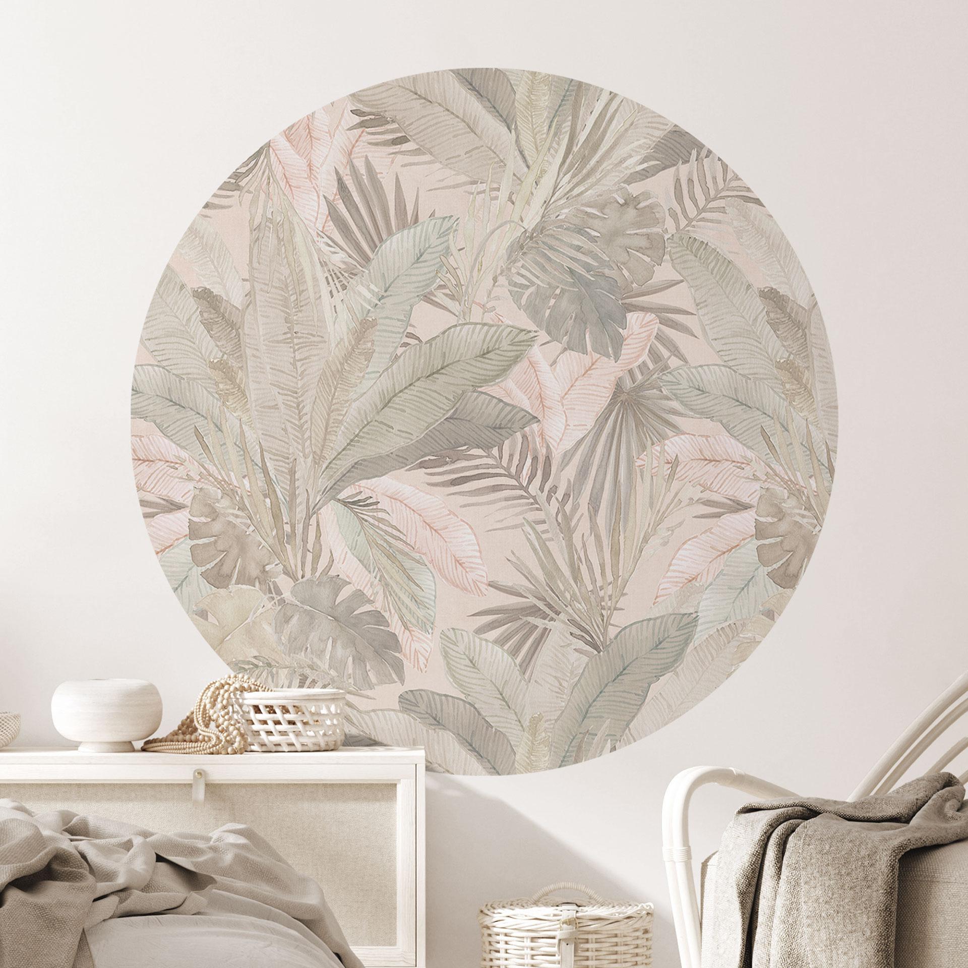 Wallsticker med tropiske blade i pastelfarvet jungle - Bloomery Decor - Round