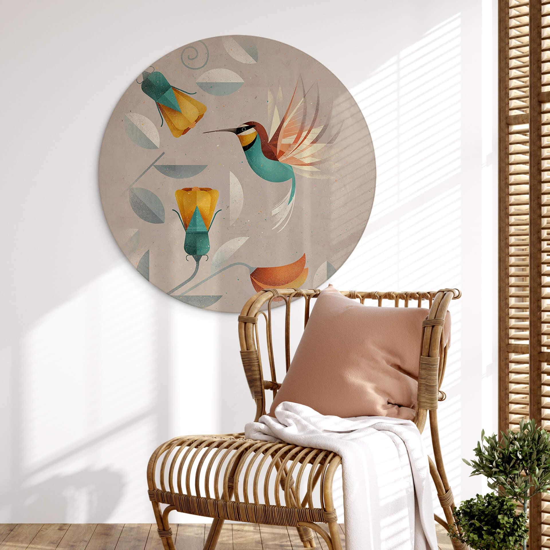 Wandbild Kolibri - Alu-Dibond Rund - Braun