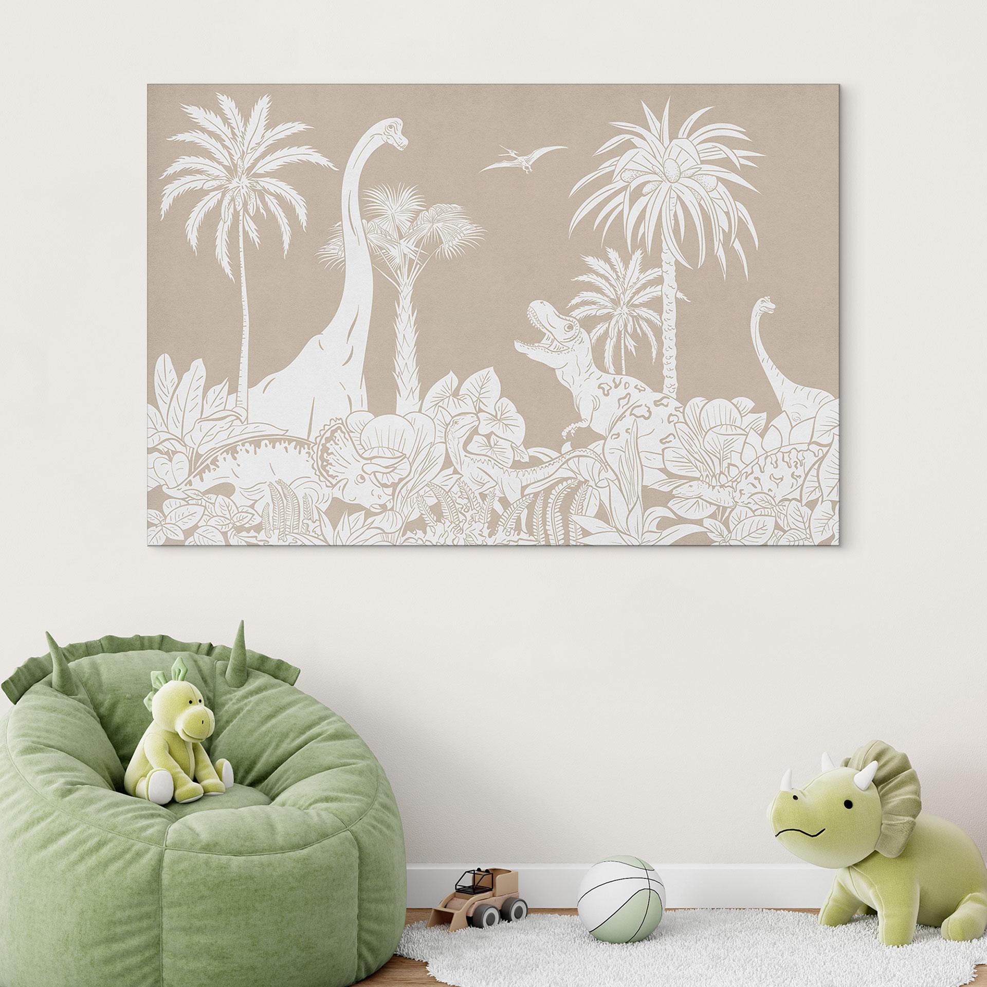 Wandbild Dinosaurier im wilden Dschungel - Braun - Kikki Belle - Alu-Dibond