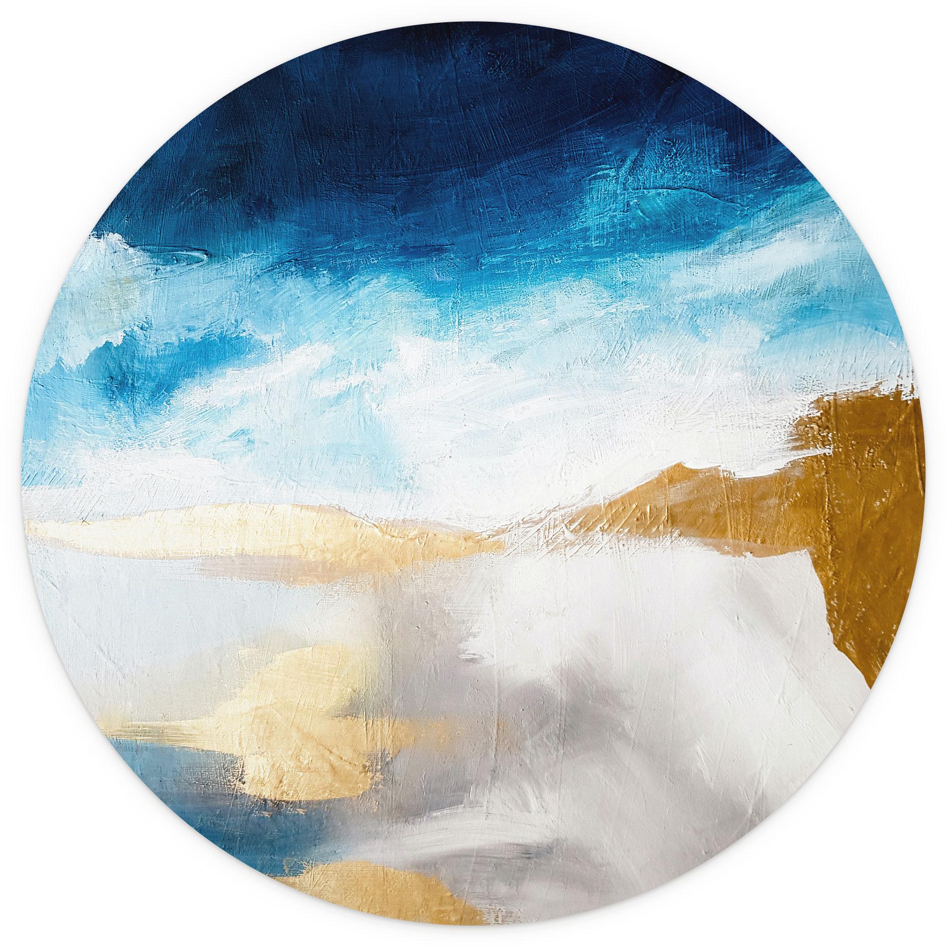 Behangcirkel Penseelstreken blauw en goud - Haniff - vliesbehang/zelfklevend vliesbehang