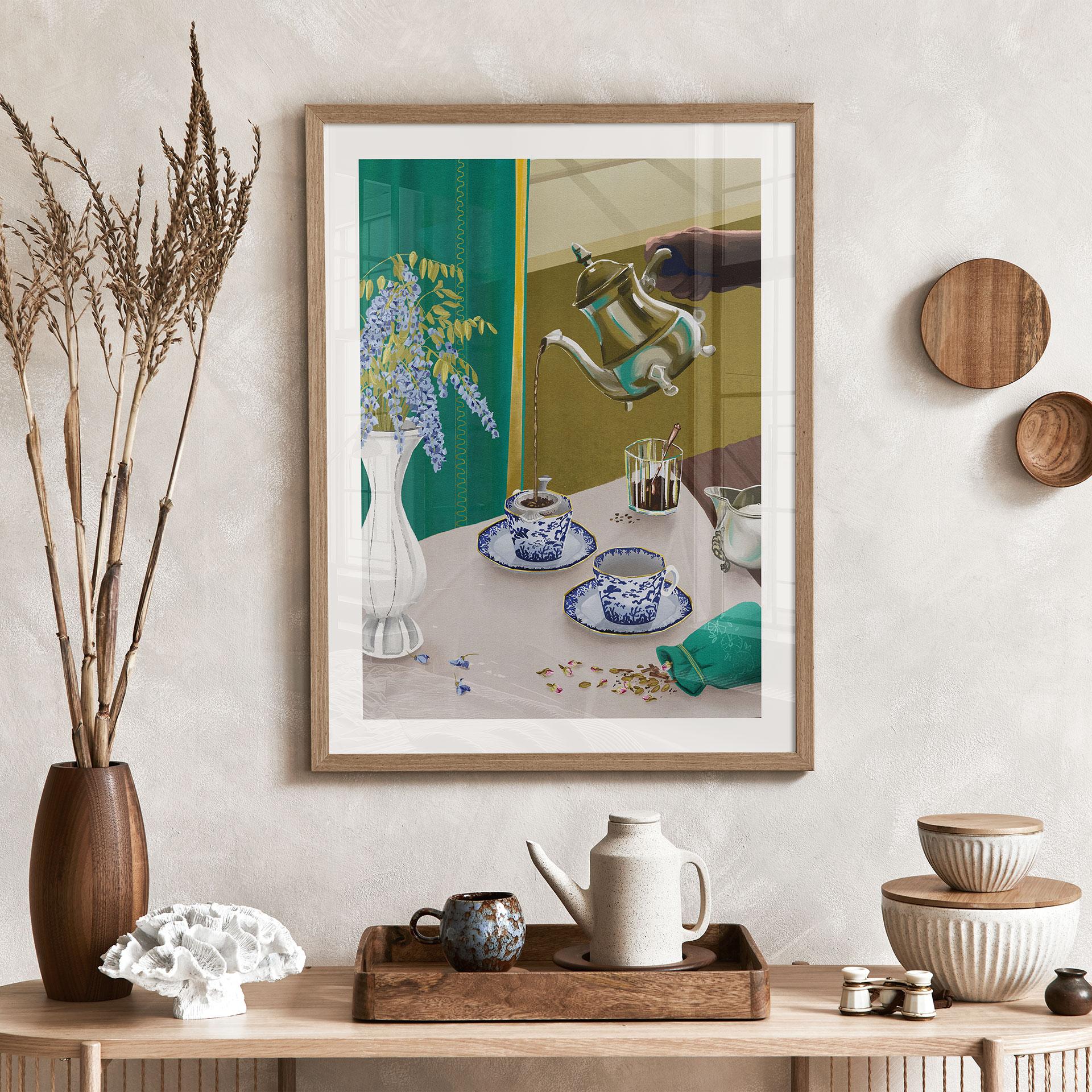 Plakat tepause med blåt porcelæn - Goed Blauw