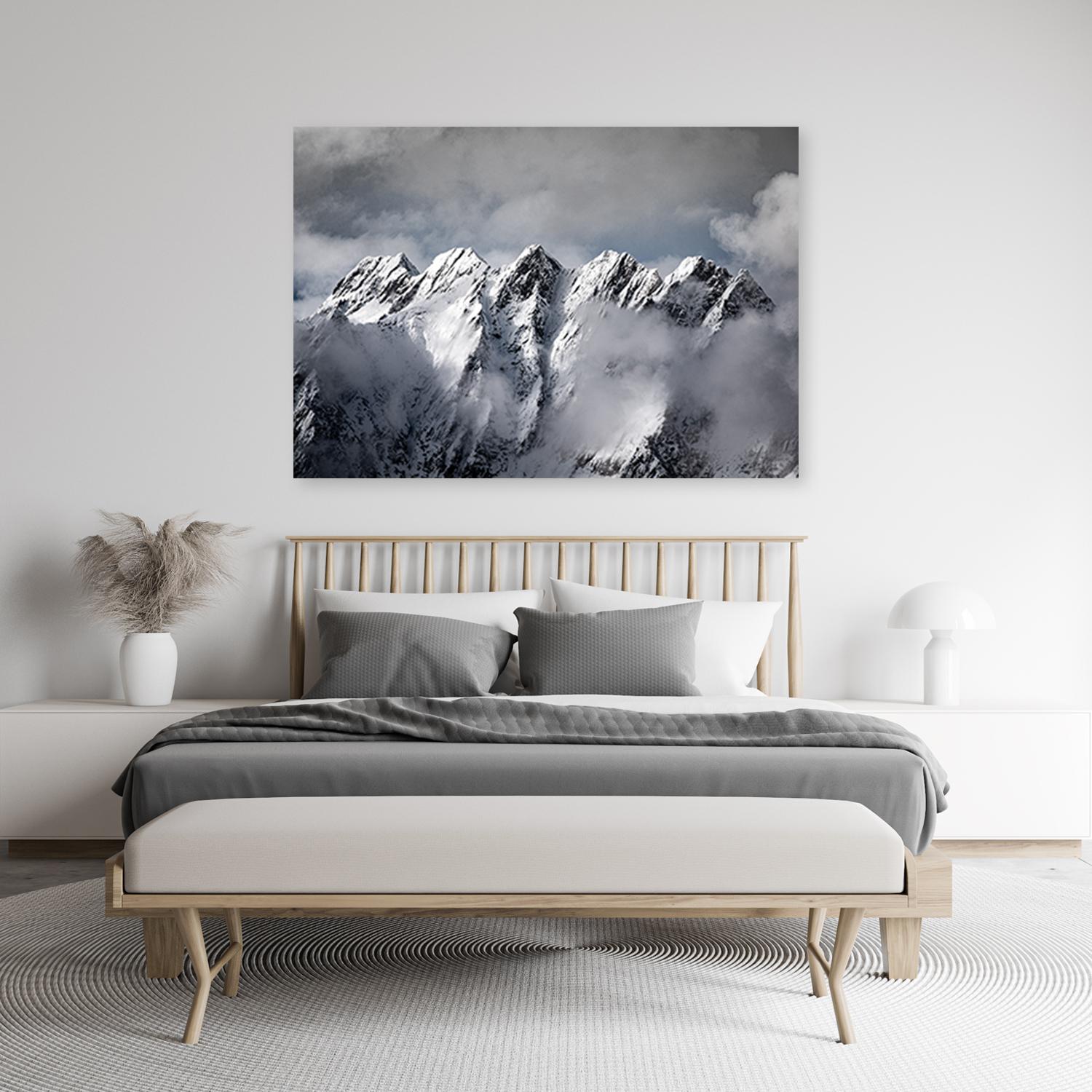 Canvasbillede, bjergtop om vinteren