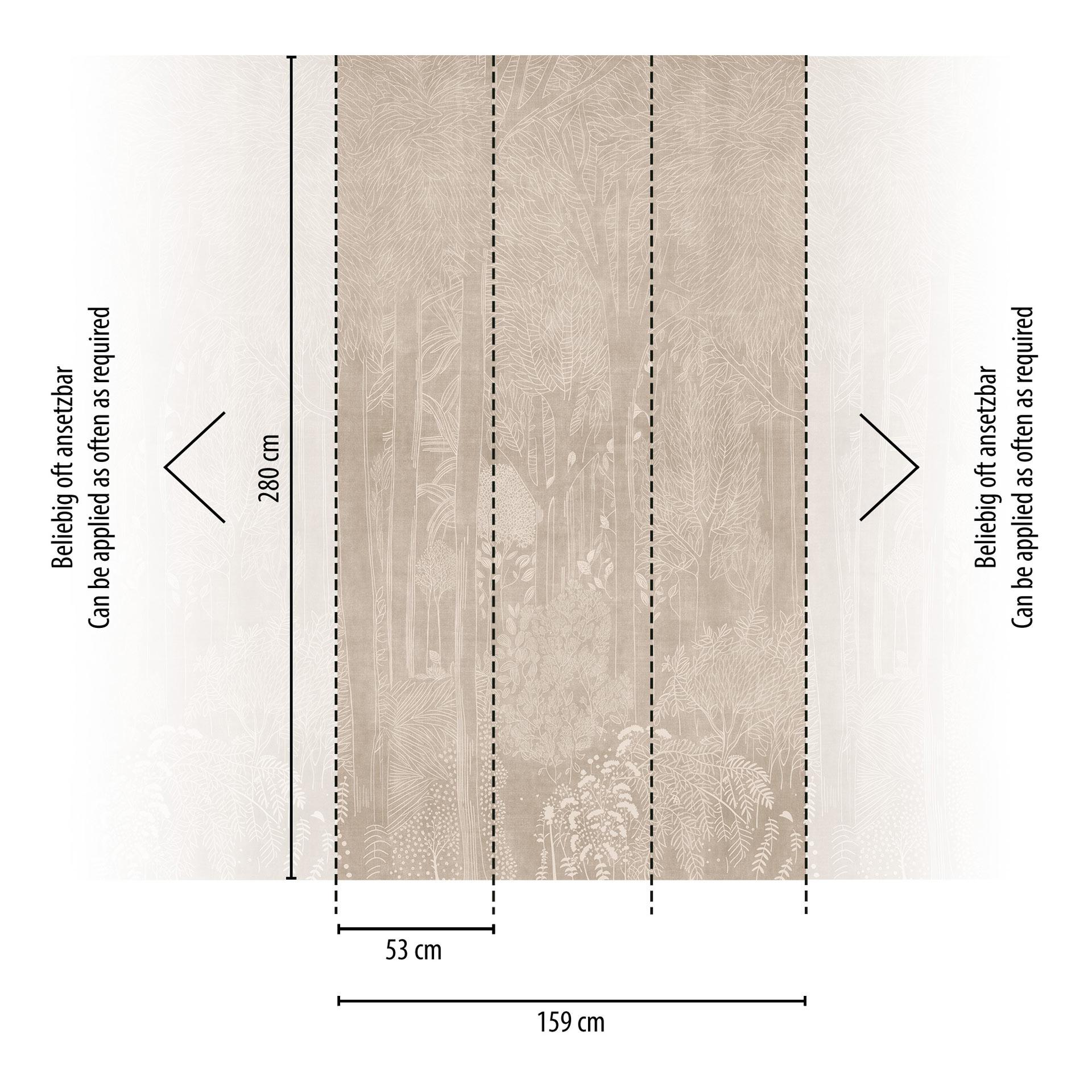 Bos beige crème mat - uitschuifbaar 159x280 cm bosbehang bomen natuur Vliesbehang