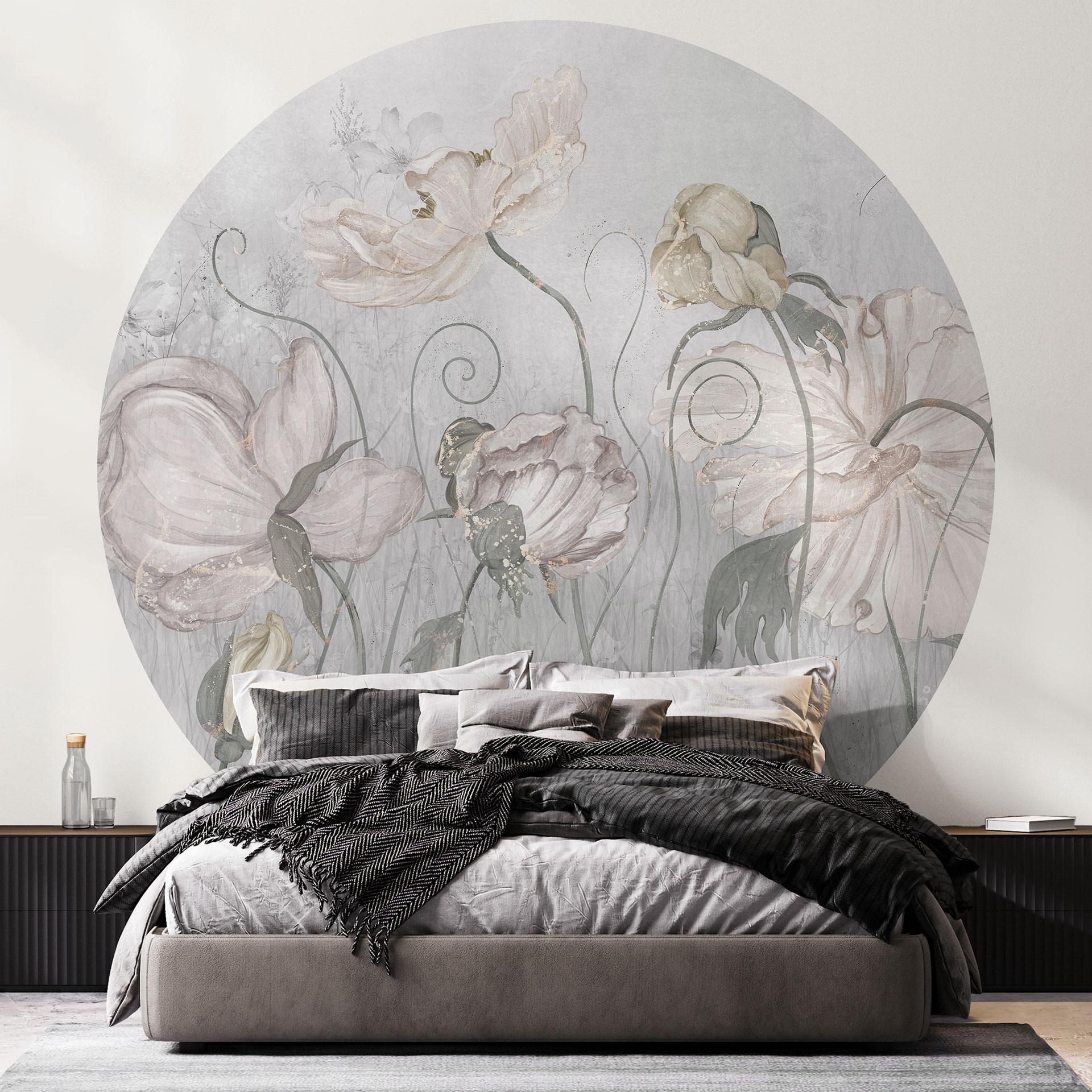 Vintage stijl bloemenbehang in grijs - Ms Tiff - Rond - Zelfklevend/niet-geweven