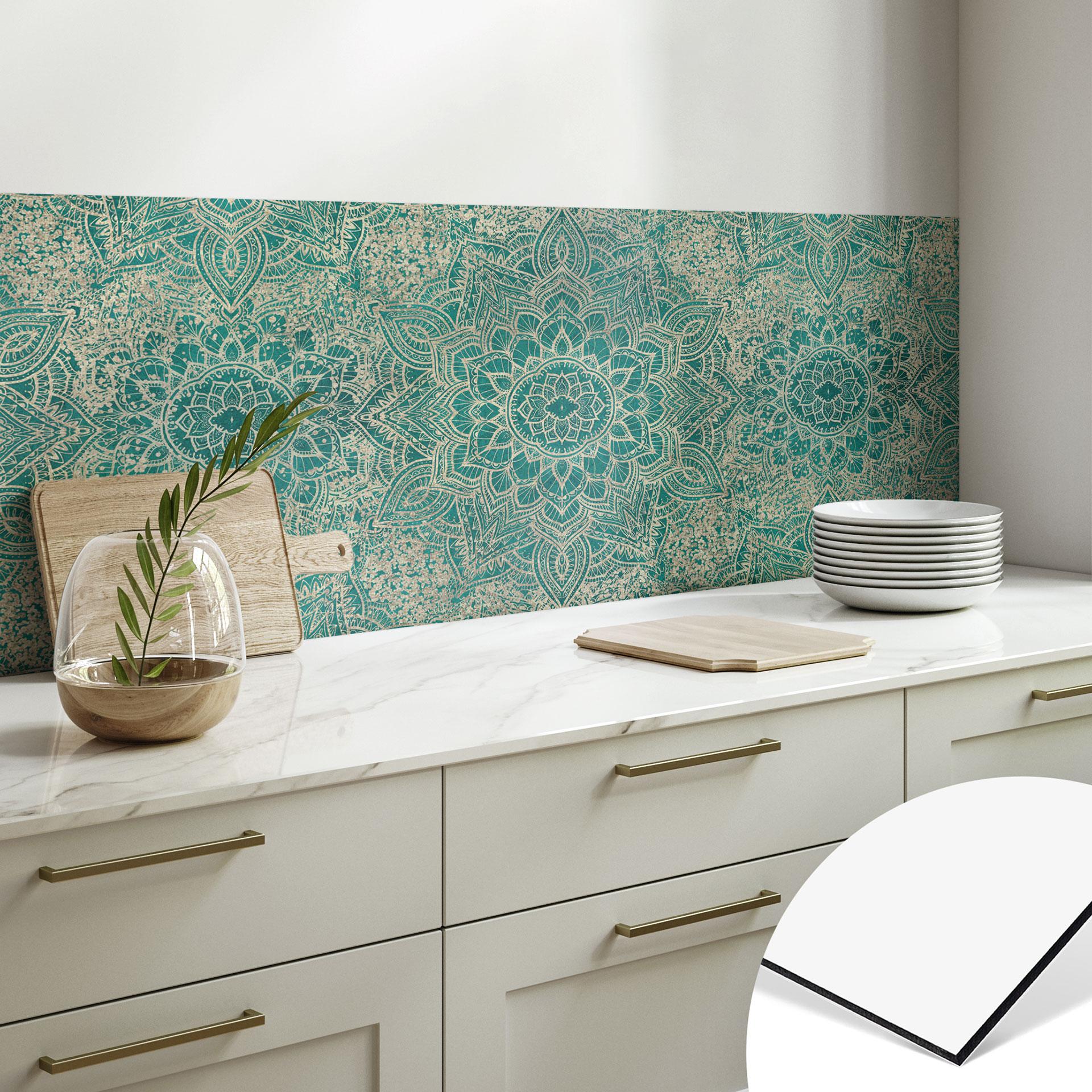 Stænkplade til køkken Mandala Boho guld-grøn - Bloomery Decor