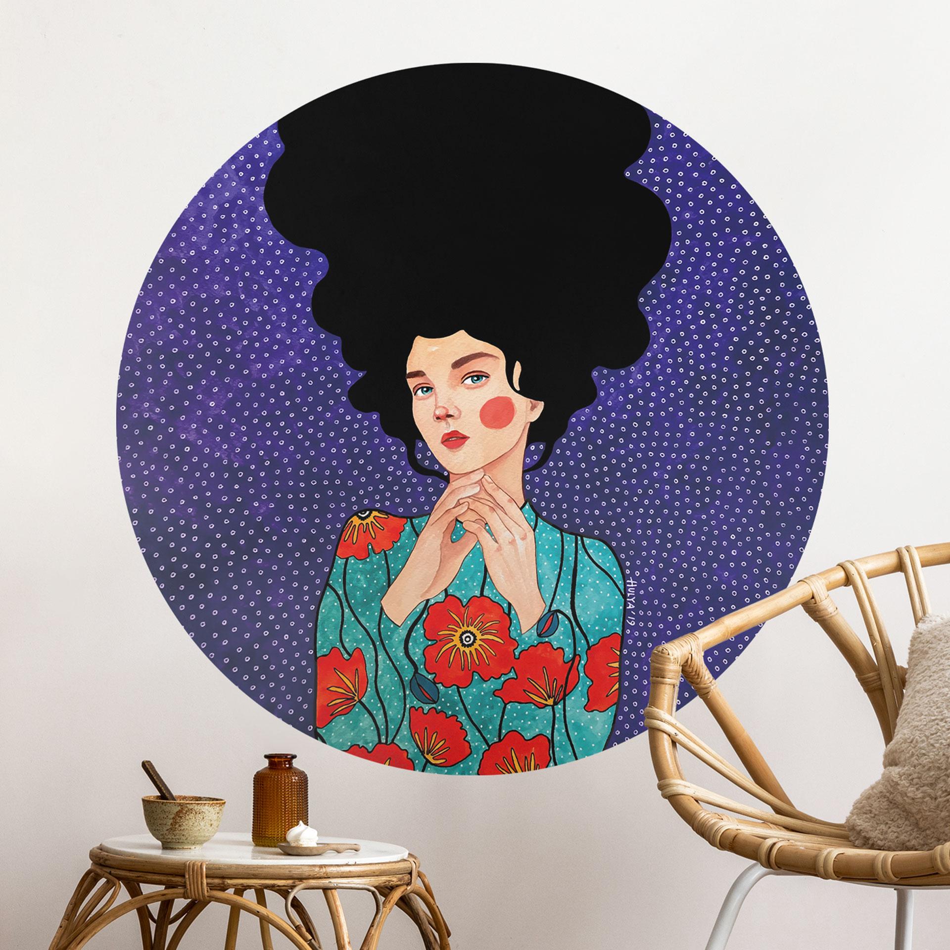 Wallsticker Kvinde i valmuekjole - Hülya - Rund