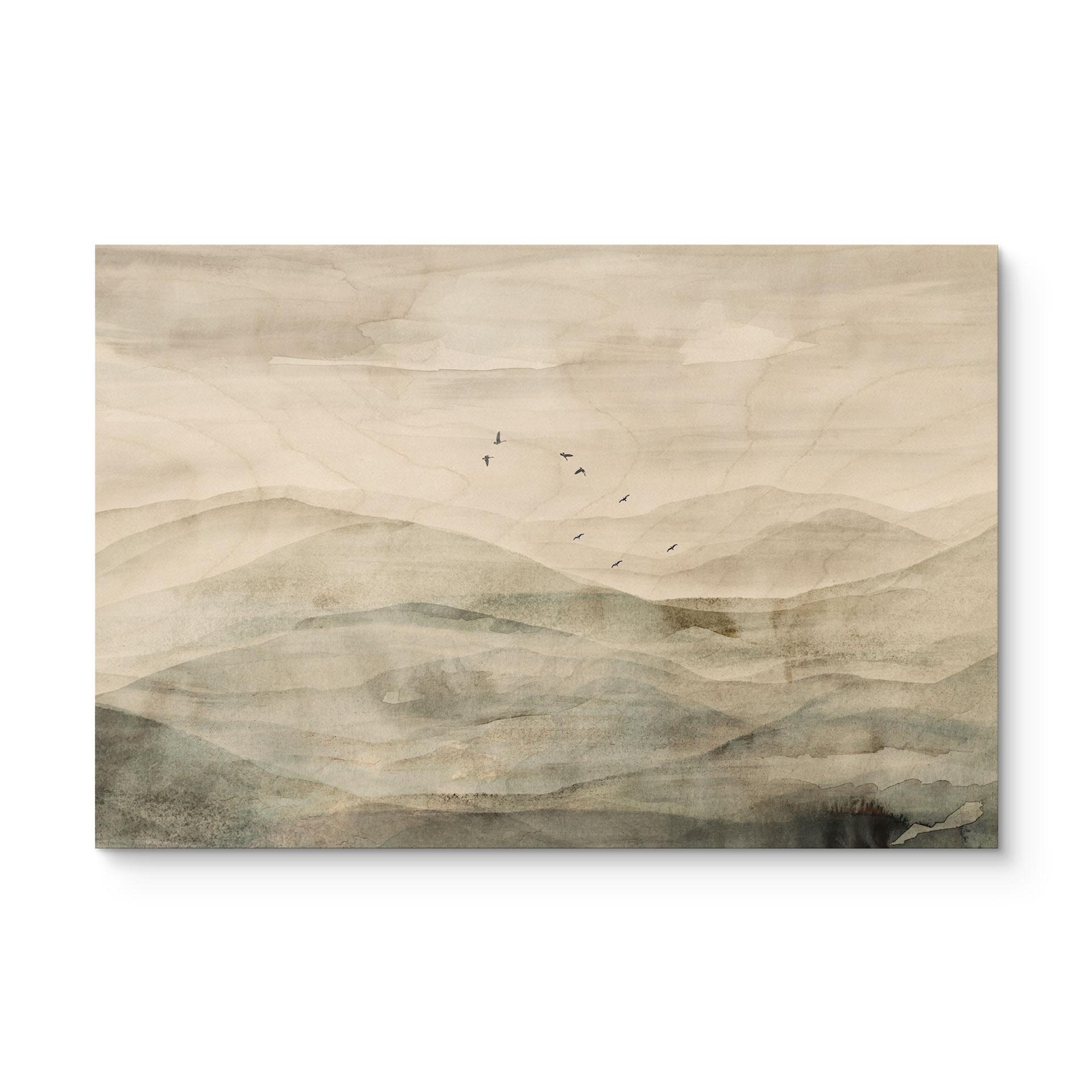 Houten Wanddecoratie Mistig berglandschap aquarel - Ms Tiff