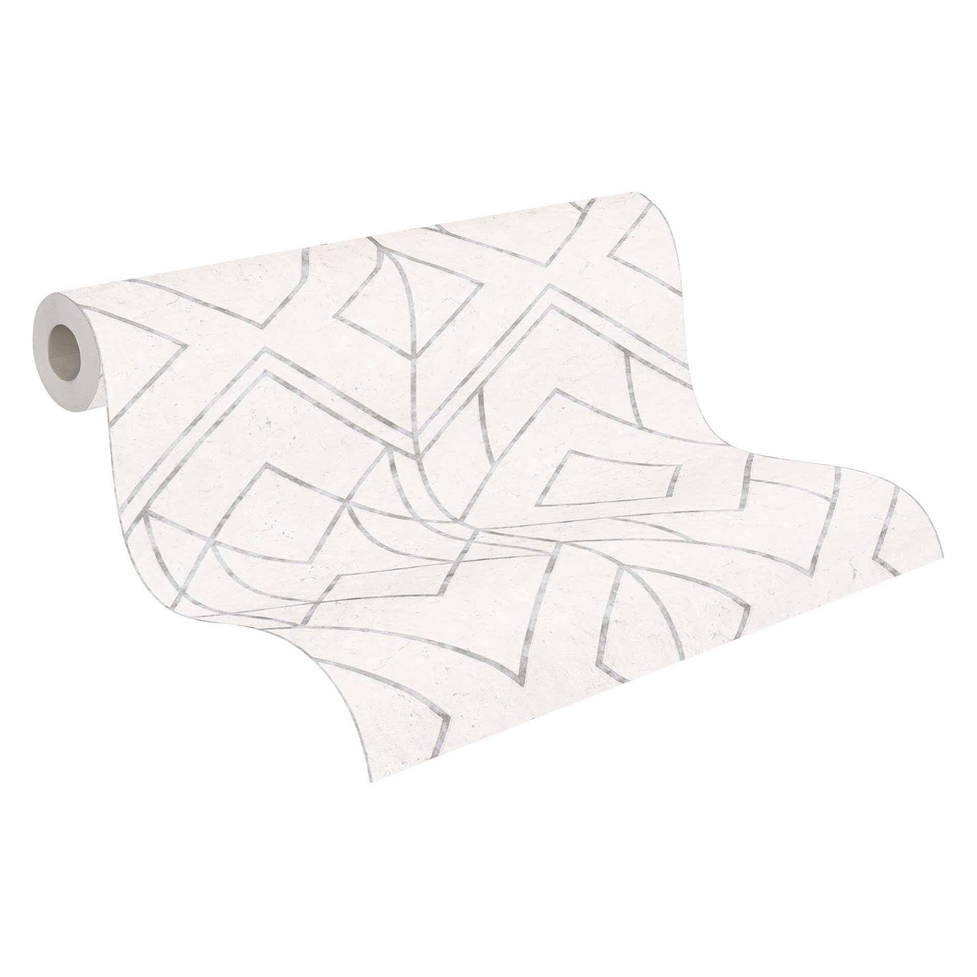 Papel pintado tejido-no tejido Livingwalls Papel pintado geométrico Metropolitan Stories Ava New York gris, metalizado, blanco