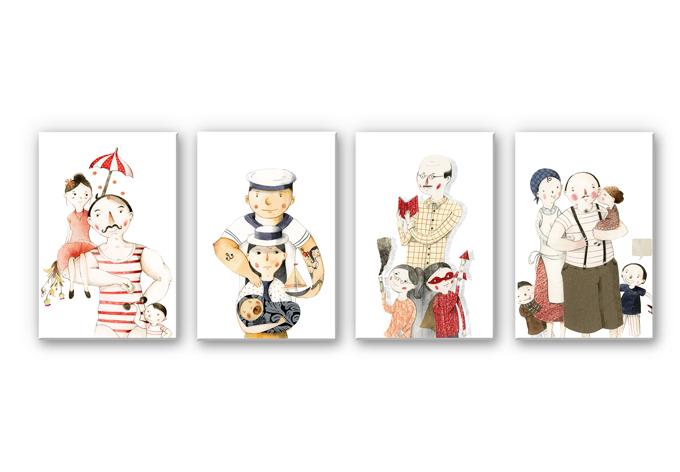 Wandbild Loske - Familien Porträts (4-teilig)