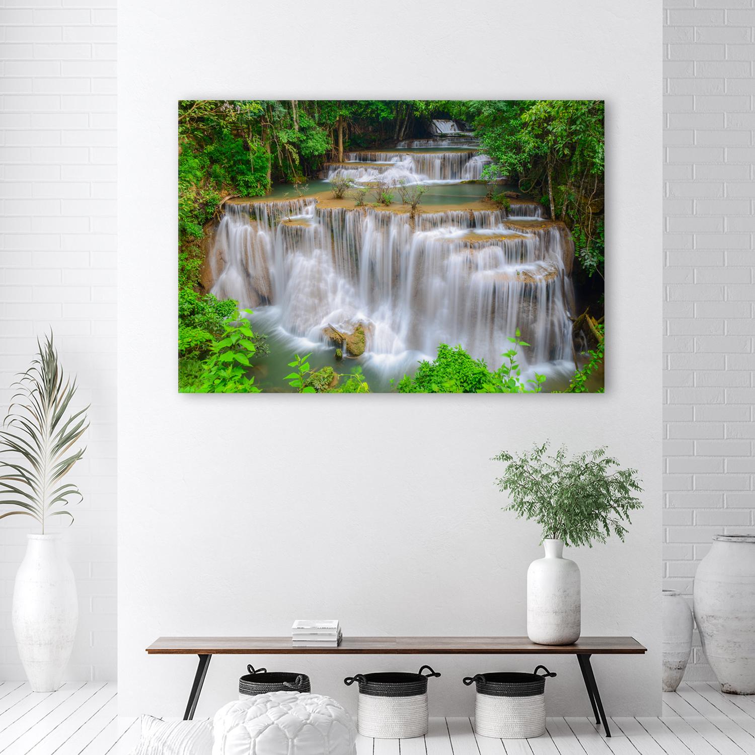 Canvasbillede, vandfald natur skov