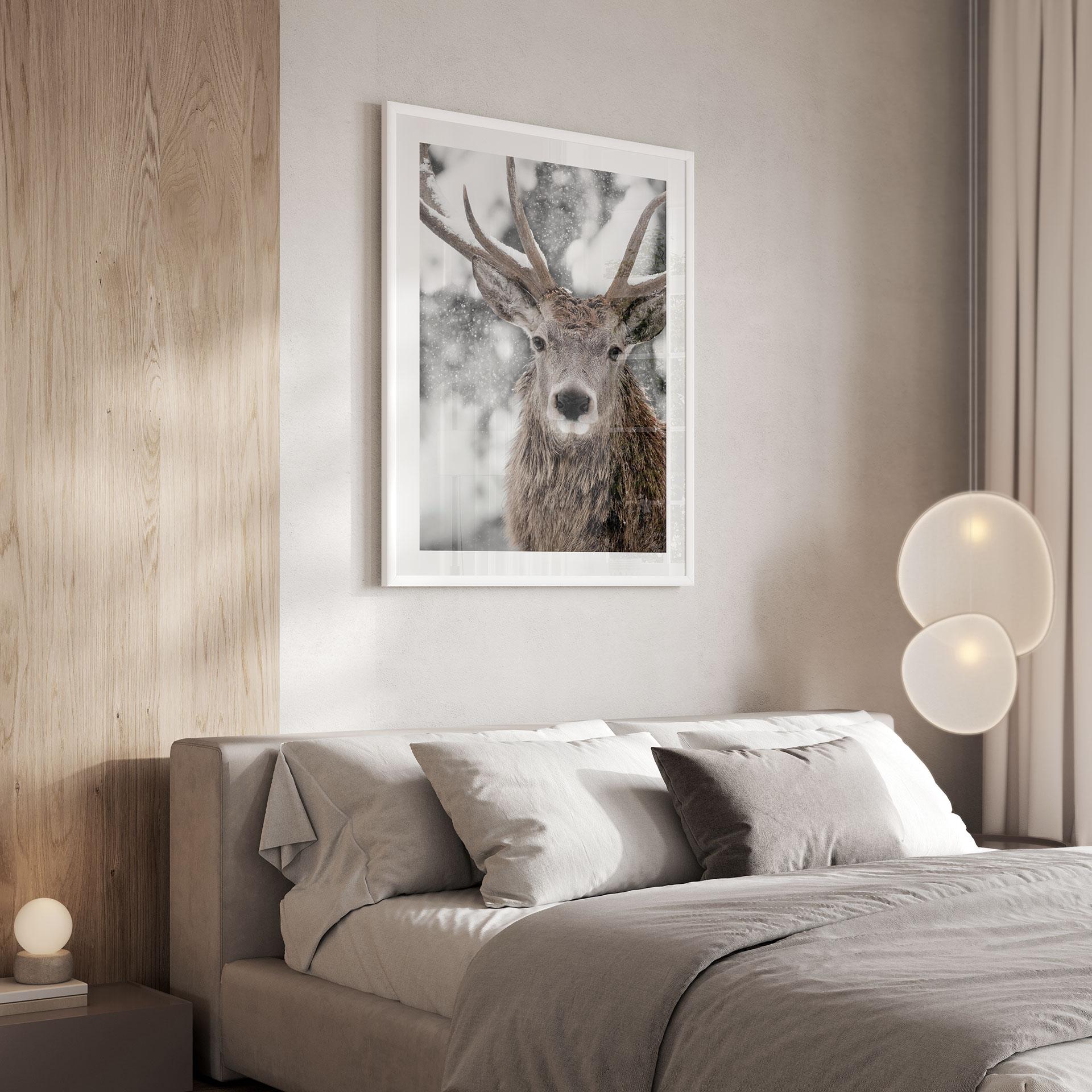 Plakat Vinter - Hjort i snevejr - Strigel