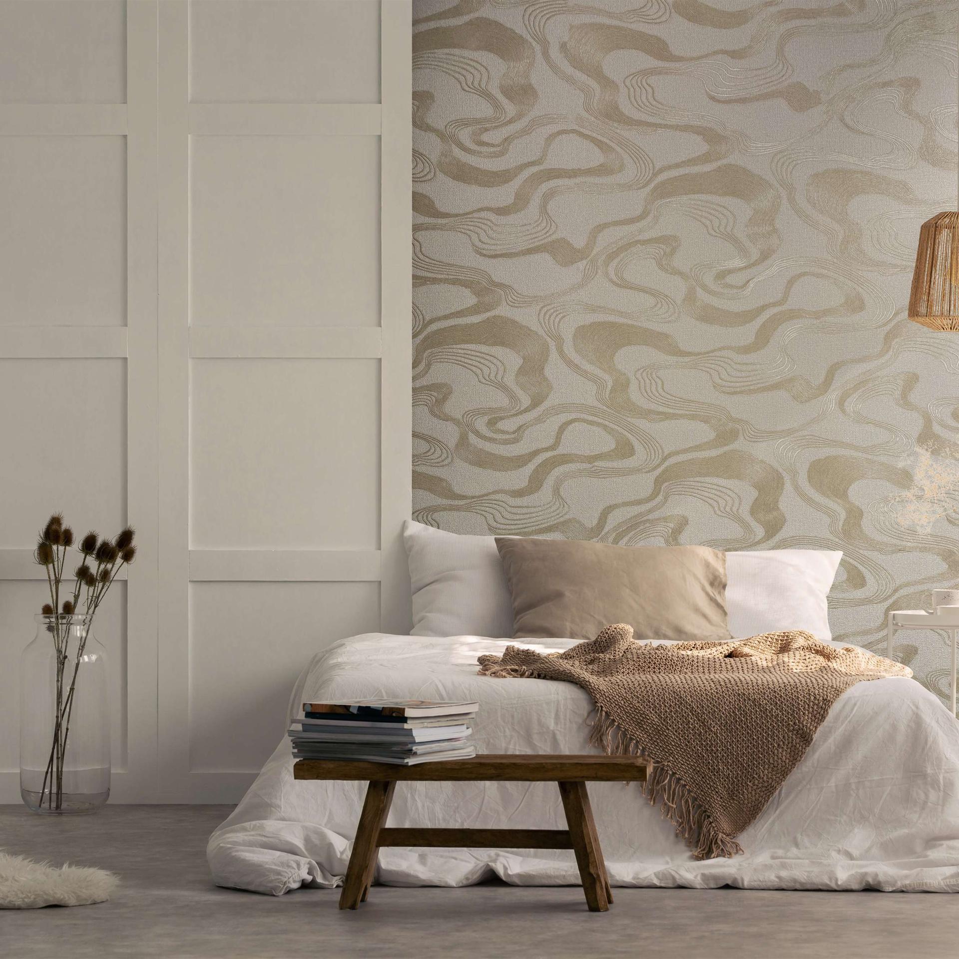 grafisch behang, vliesbehang Kumano beige