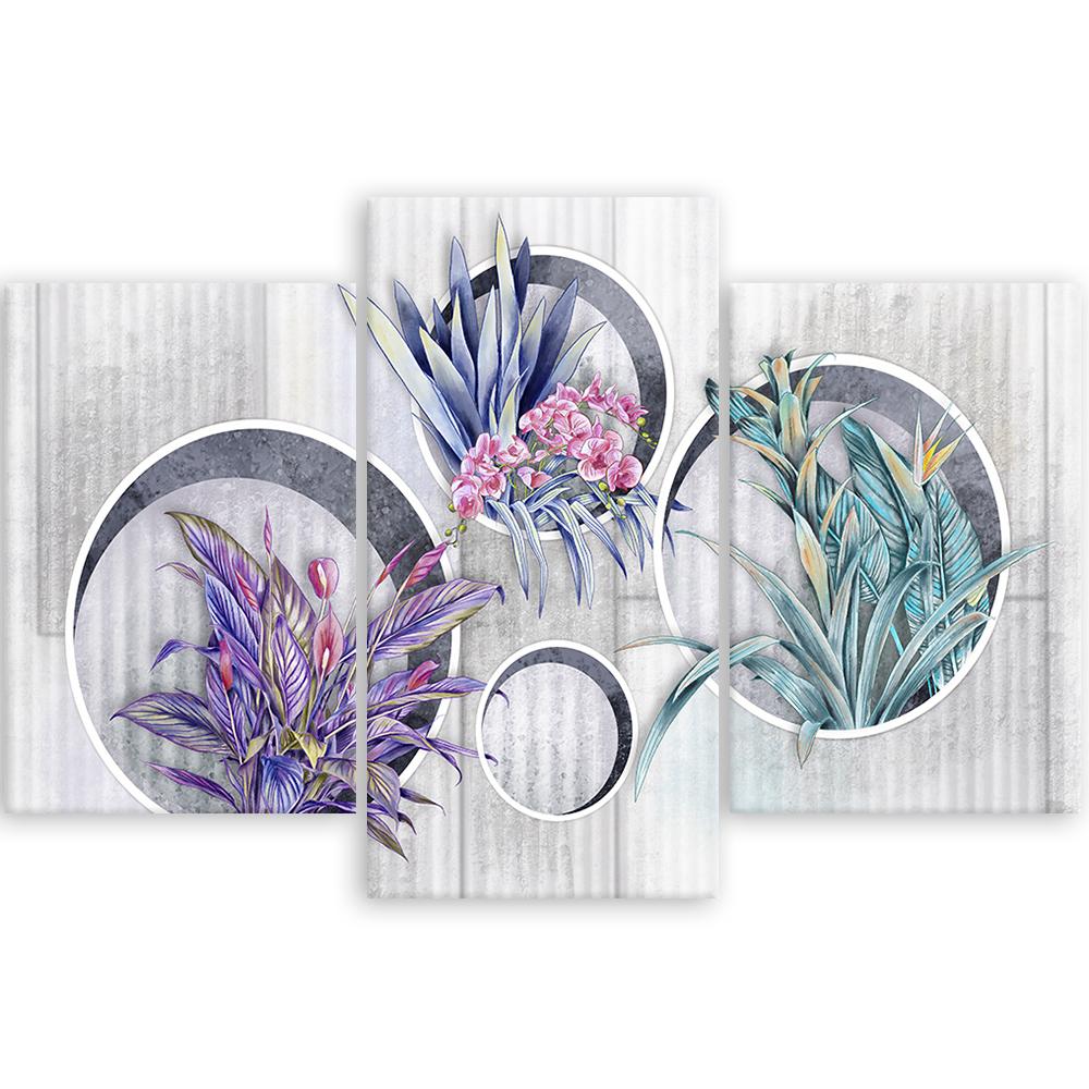 3 stykke lærredsprint, firkantede æsker hylder med blomster