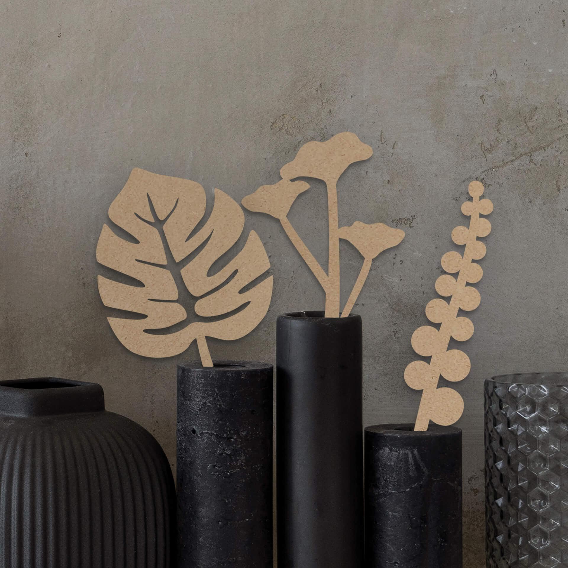 Décoration en bois MDF Fleurs tropicales (3 parties) Hauteur 30 cm