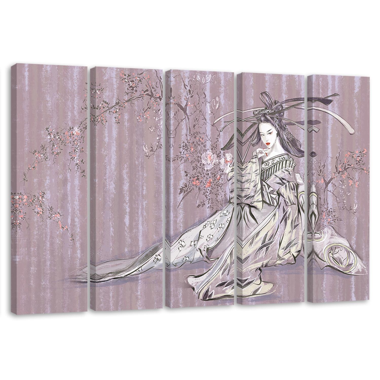 5 stykke lærredstryk, traditionel japansk geisha