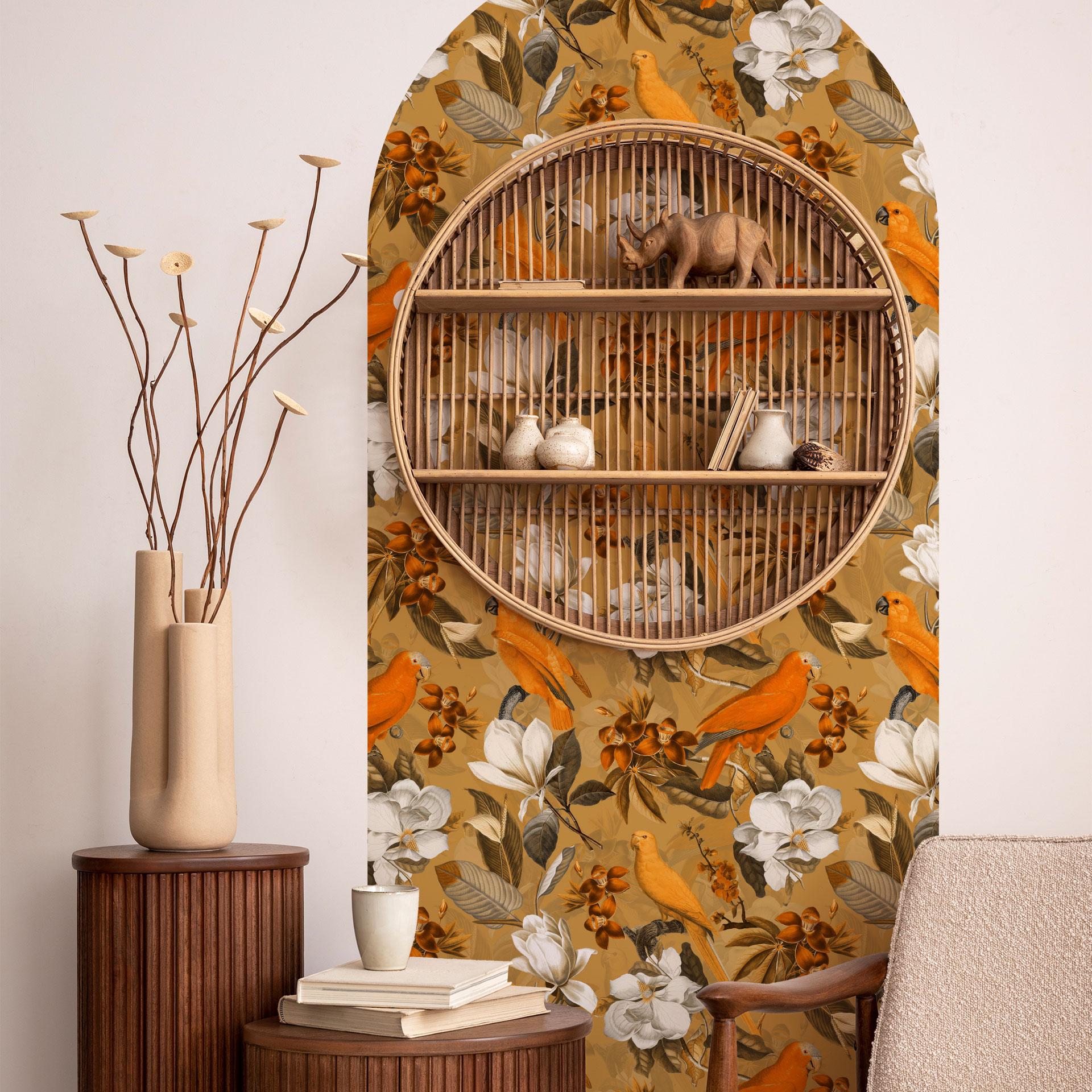 Muursticker rondboog wandpaneel tropisch in oker - UN Design - smal