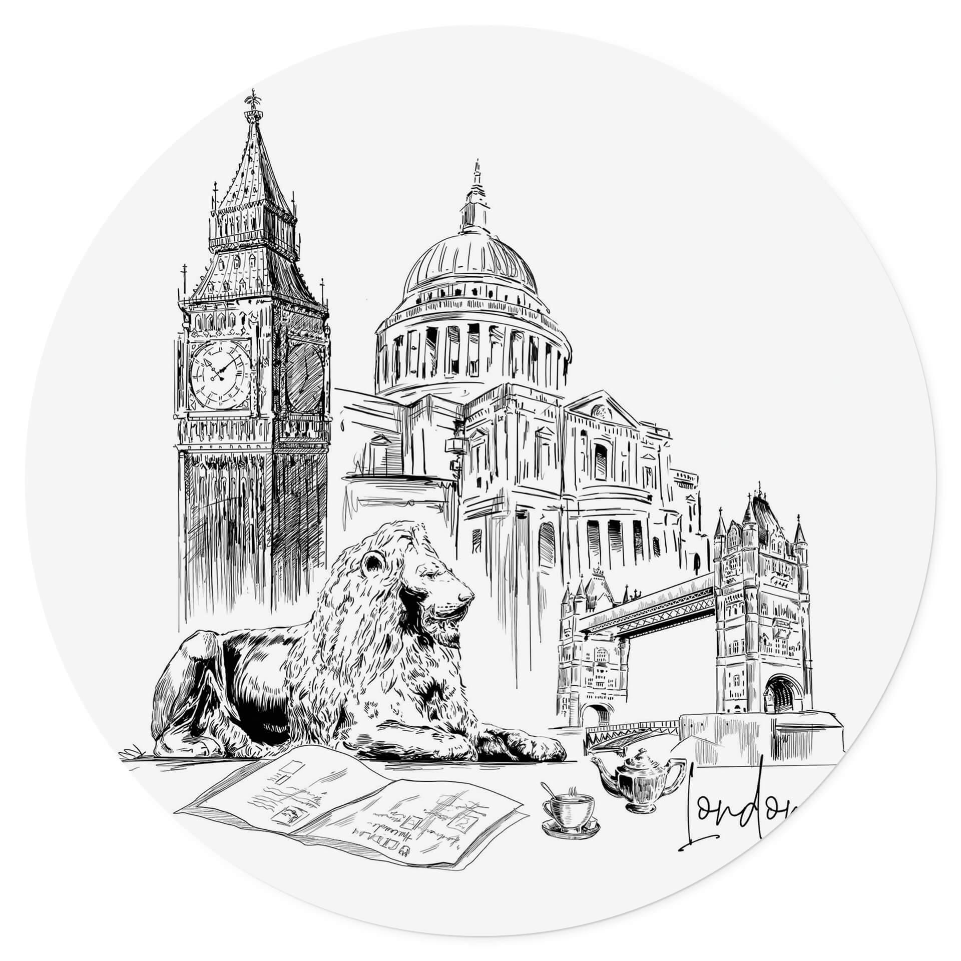 Vinilo decorativo Londres - Blanco y negro - Redondo - Love your City