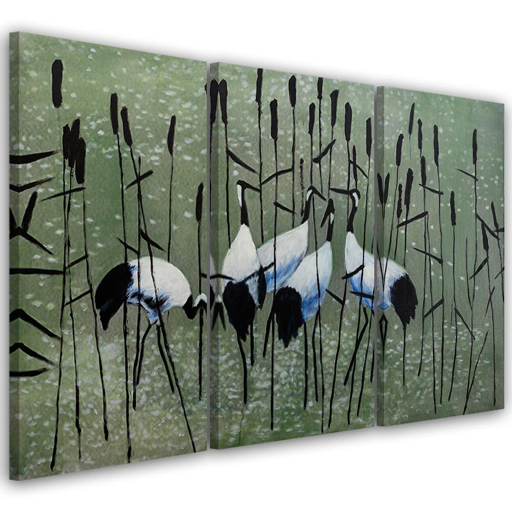 3 stykke lærredsprint, Cranes Birds Water Nature