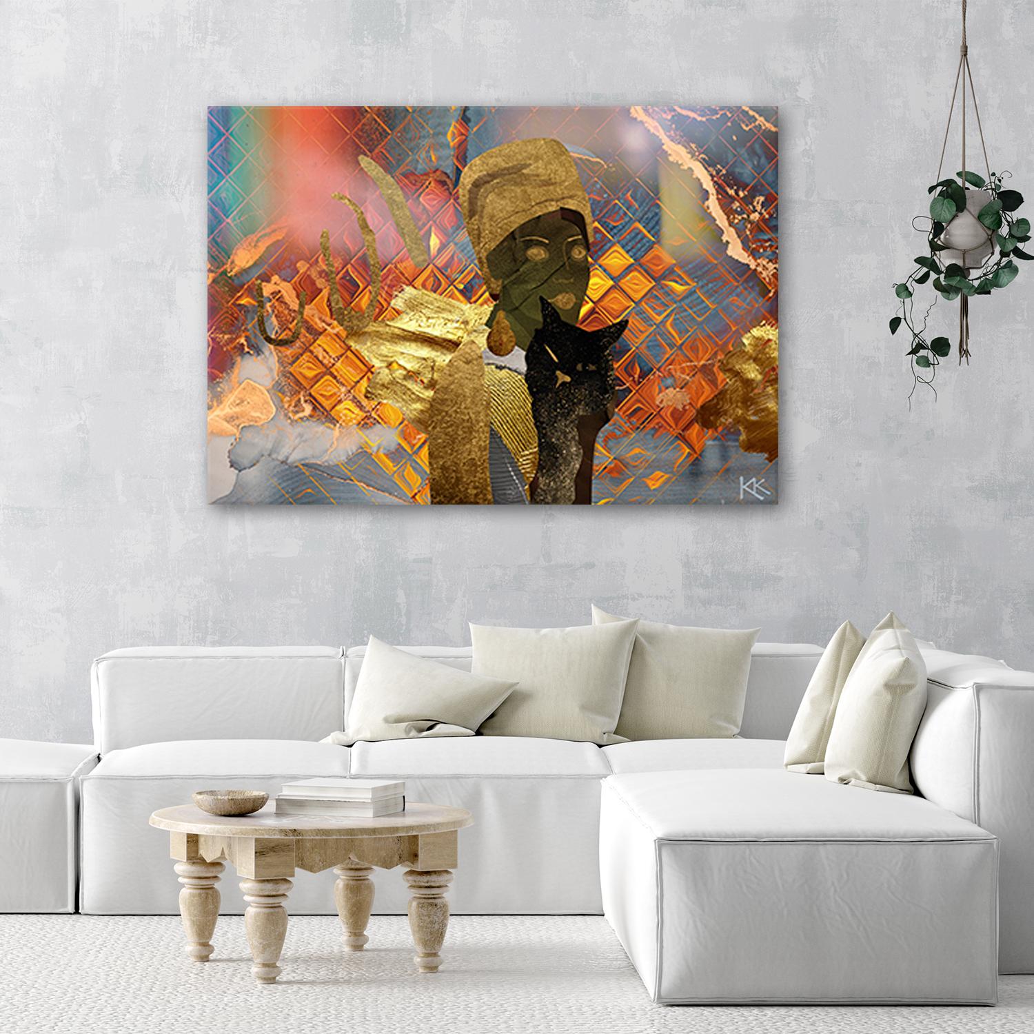 Canvasbillede, Afrikansk kvinde og kat