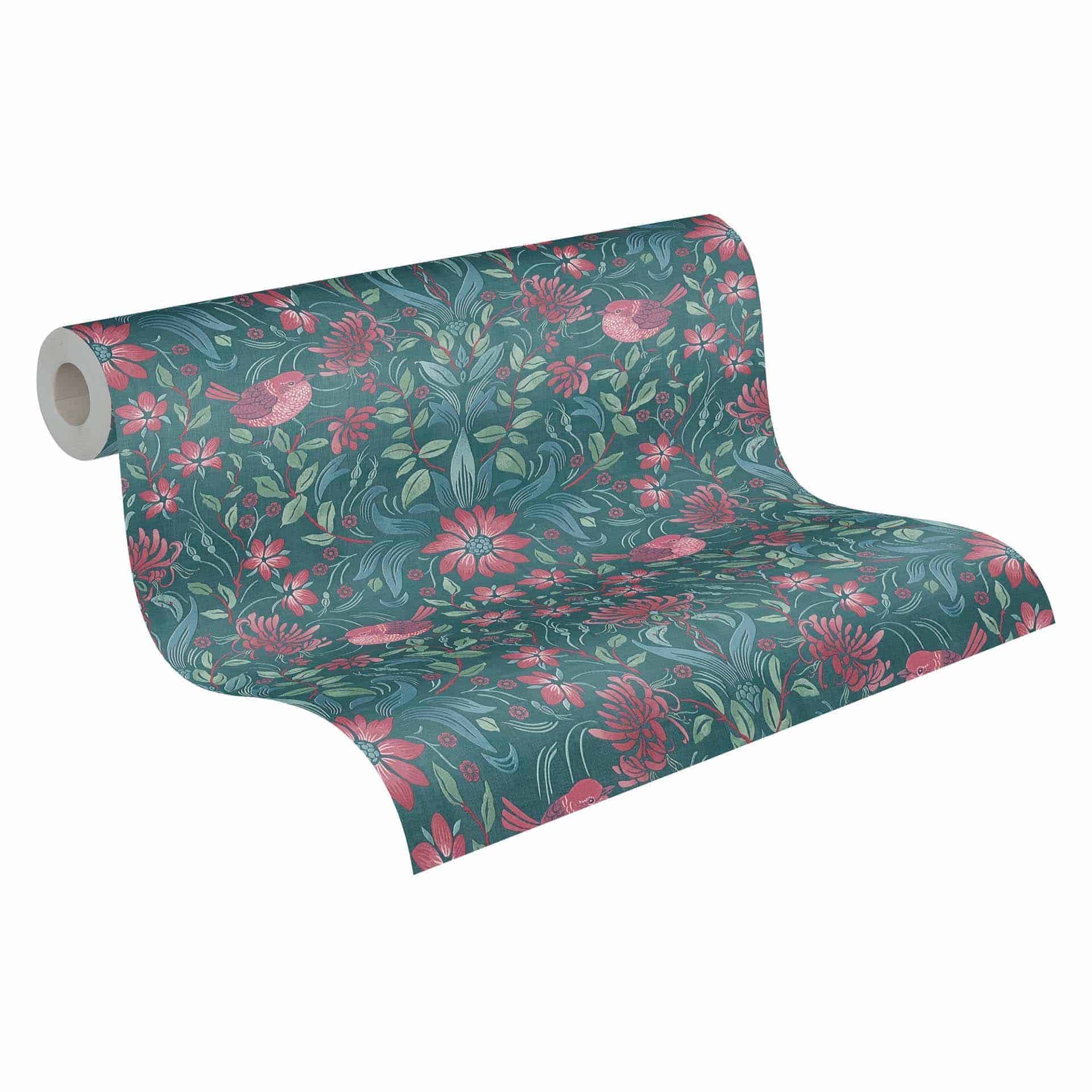 behang bloem groen roze - vliesbehang landhuis A.S. Création - mat en licht structuur