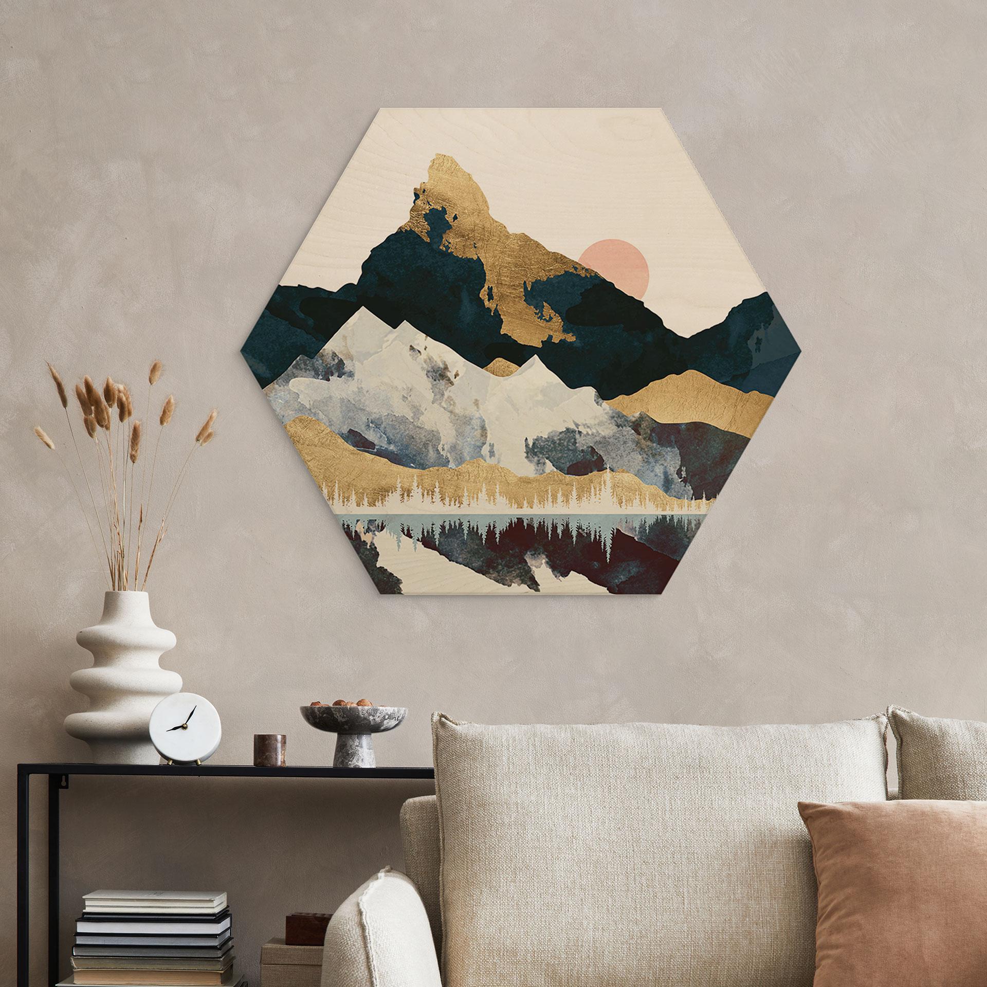 Hexagon-Holzbild Reflektion einer Winterlandschaft - SpaceFrog Designs