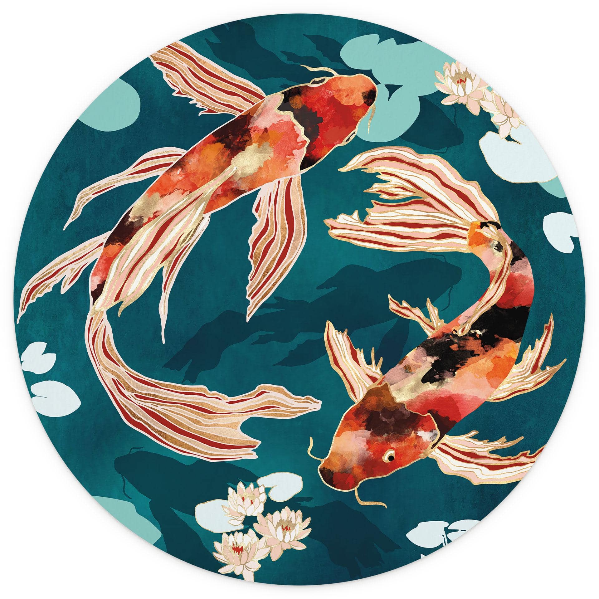 Behangcirkel Twee koi in een vijver - SpaceFrog Designs - vliesbehang/zelfklevend vliesbehang