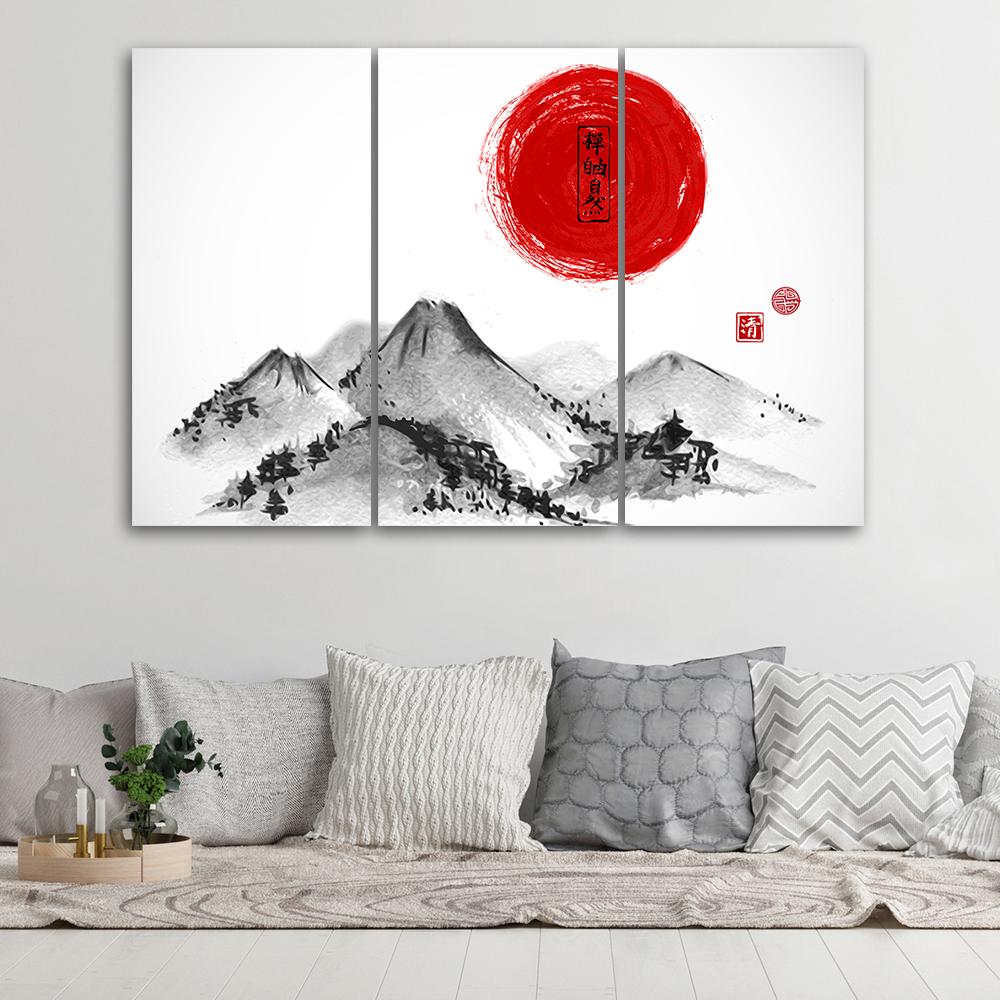 3-delige canvas print, Japans berglandschap