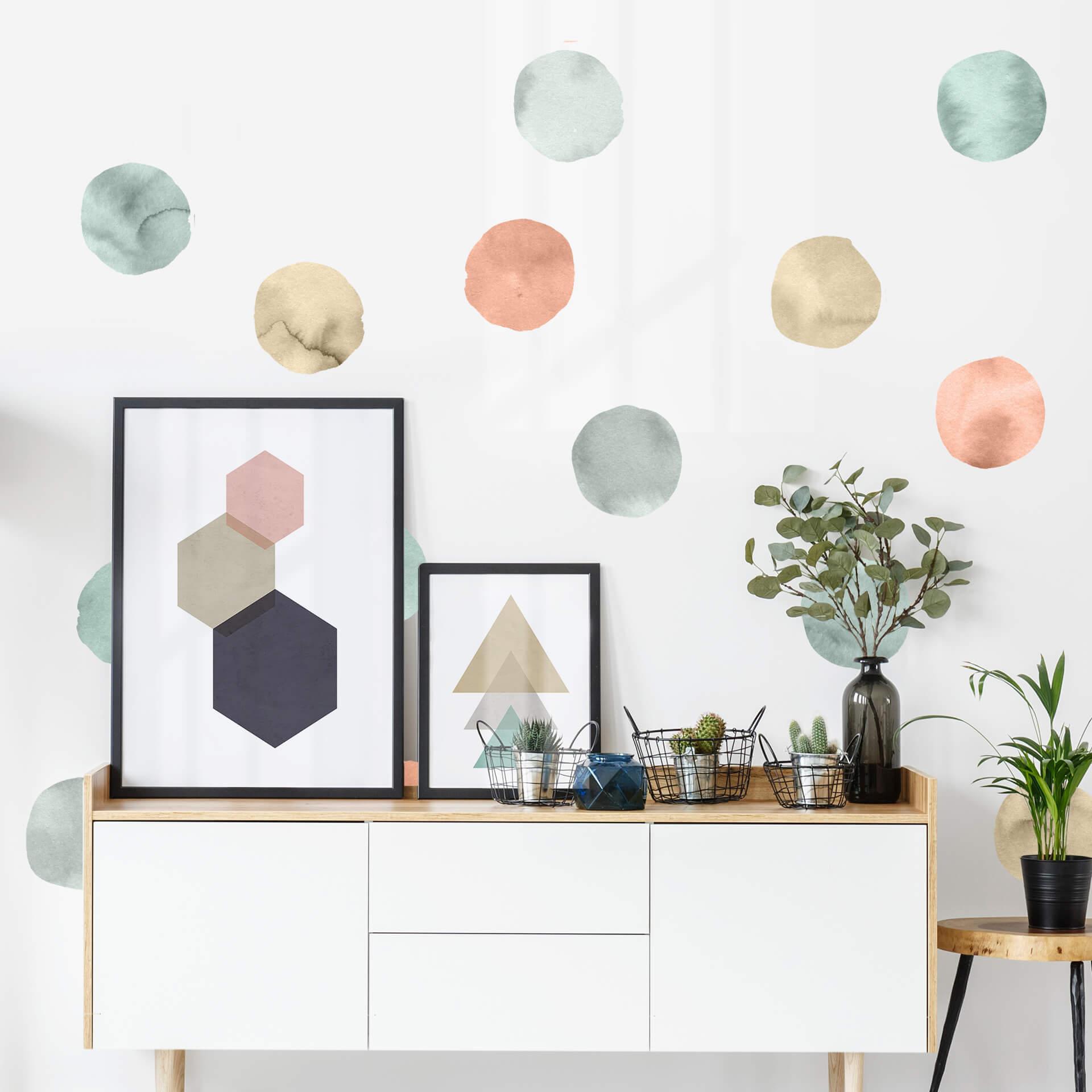 Sticker - Akvarel cirkler i pastel farver - 102x107 cm - 25 dele