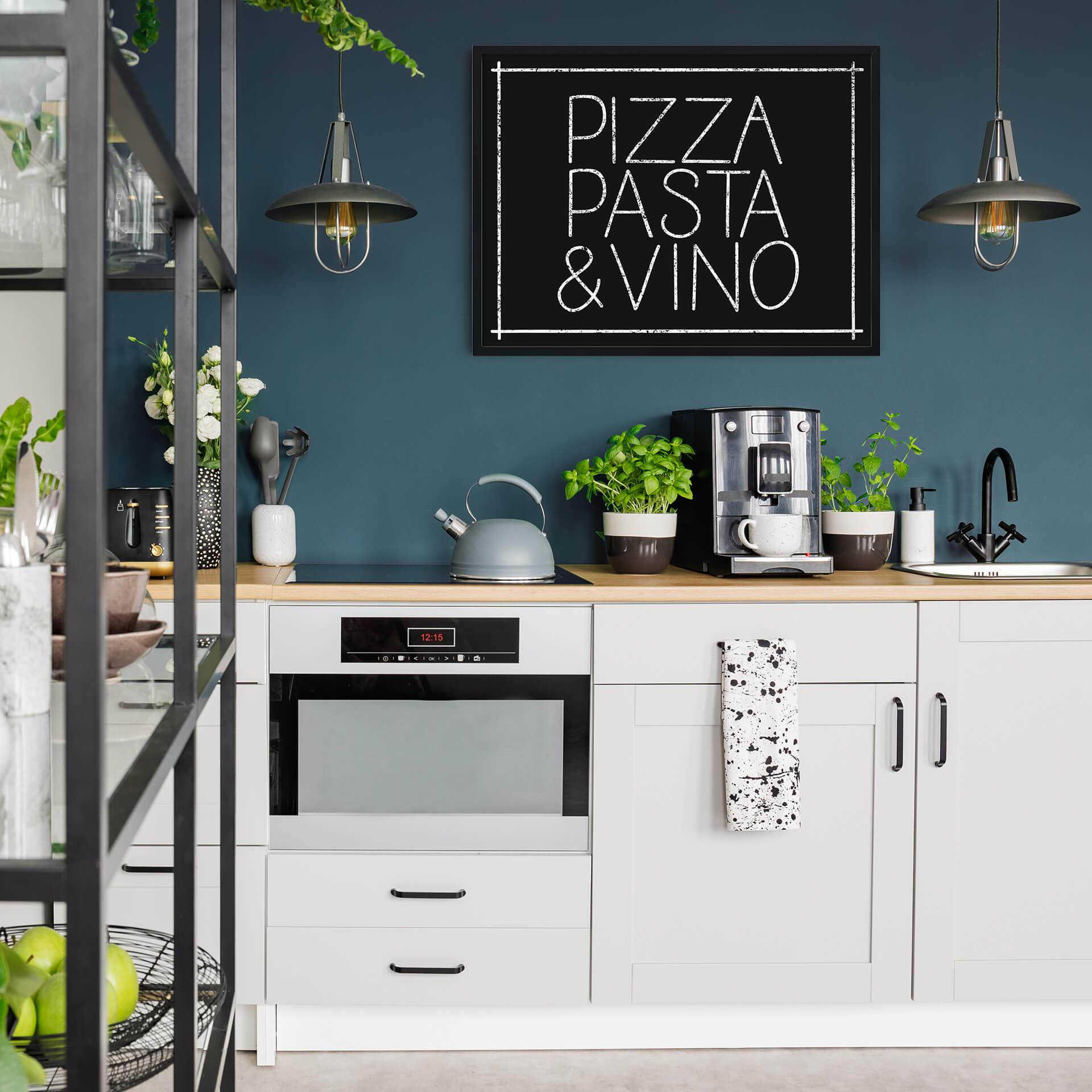 Póster Pizza Pasta & Vino negro