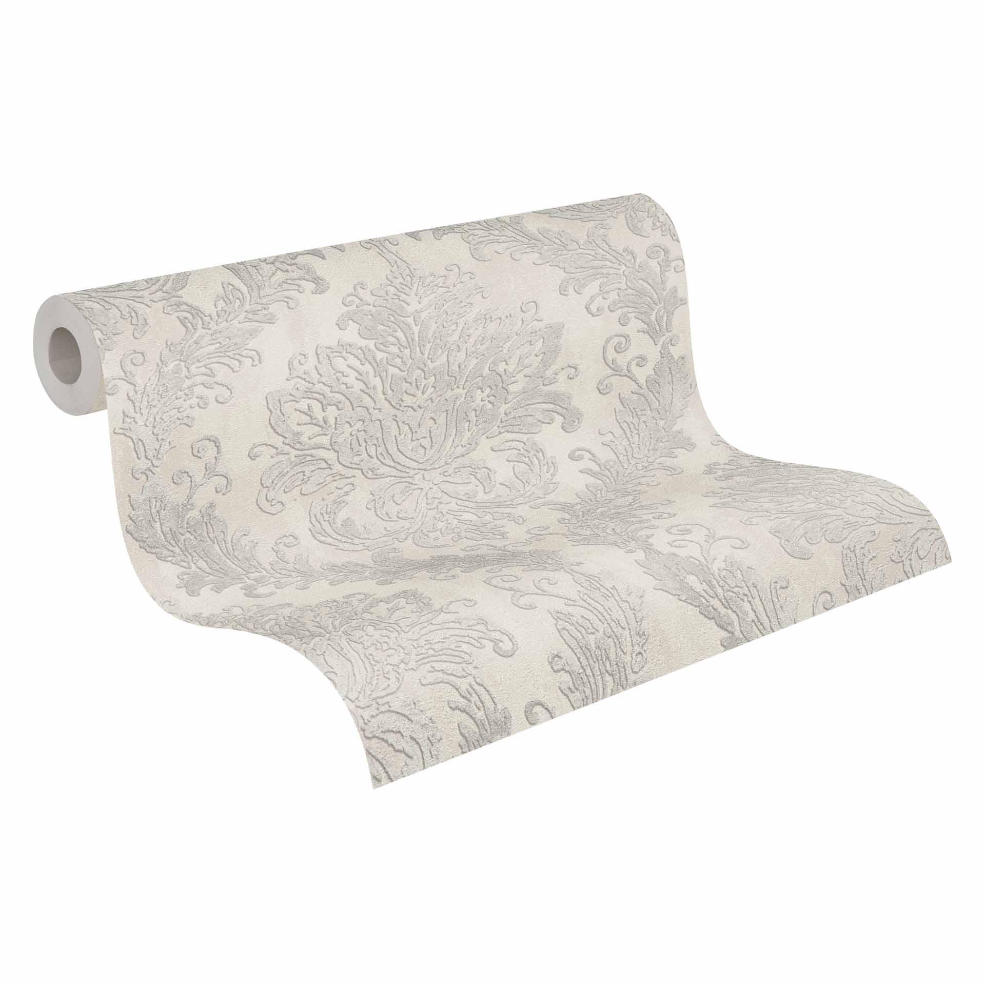 Barok behang crème zilver - Vliesbehang met Patroonbehang - klassiek Patroonbehang
