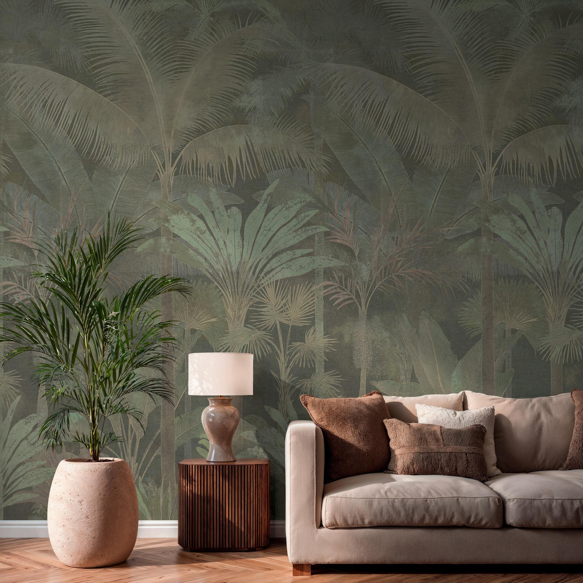 Fototapet palmer jungle udvidelig beige grøn 159x280 cm Ikke-vævet tapet