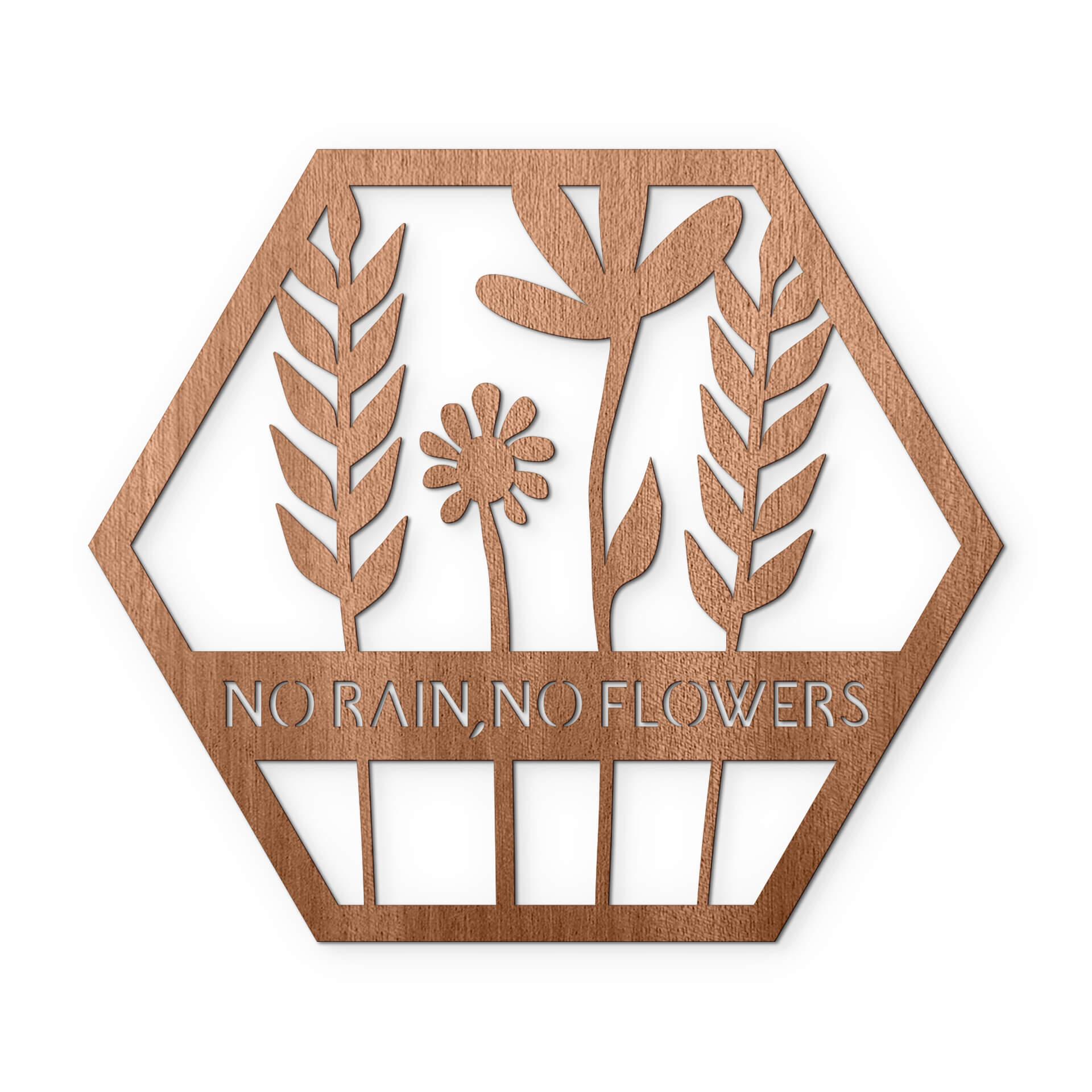 Decoro in legno - No Rain no flowers