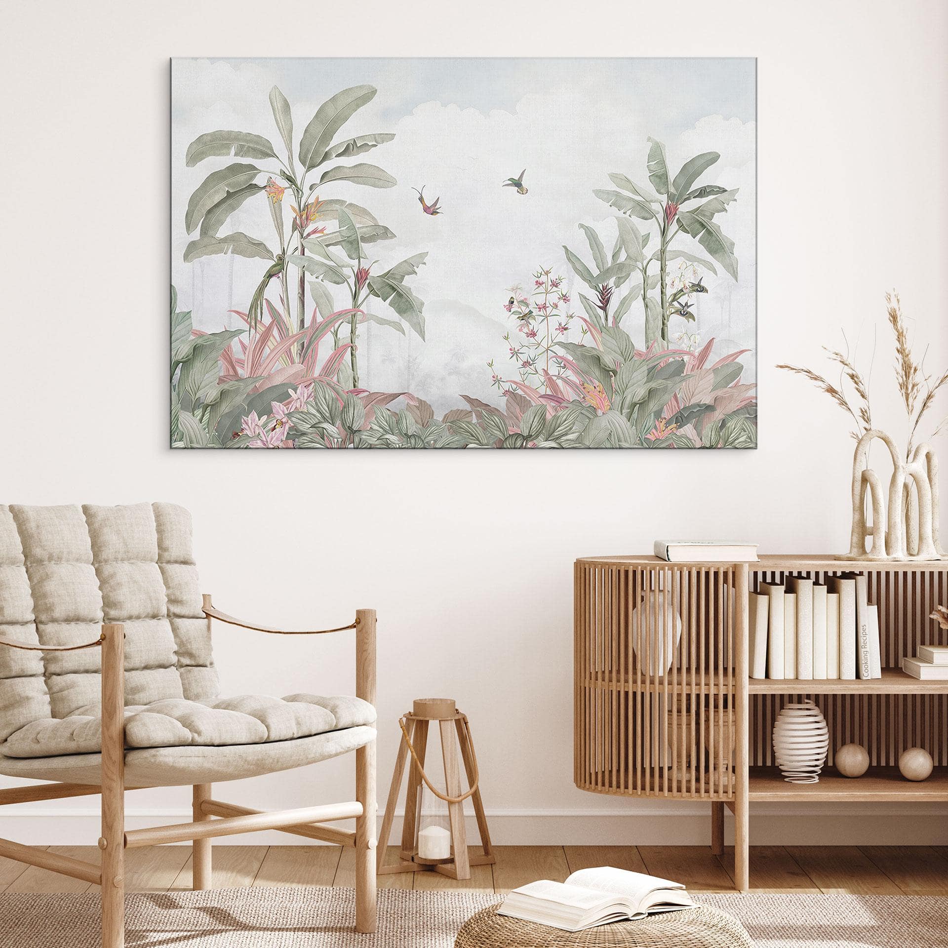 Billede Tropisk idyl med kolibri blå - Bloomery Decor – print på aluminium (Alu-Dibond)