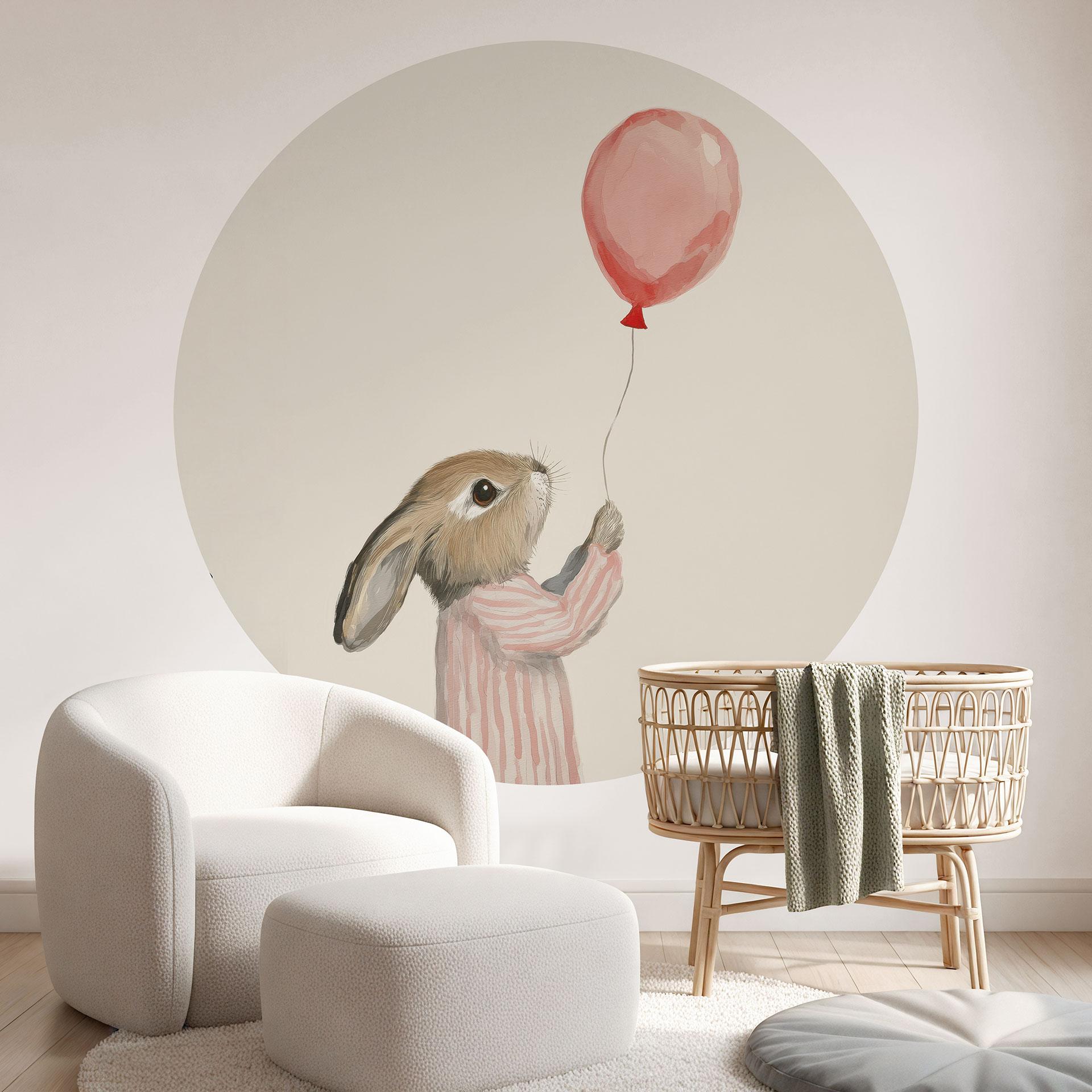 Fototapet Sød kanin med ballon - Treechild - Rund - Selvklæbende/ikke-vævet