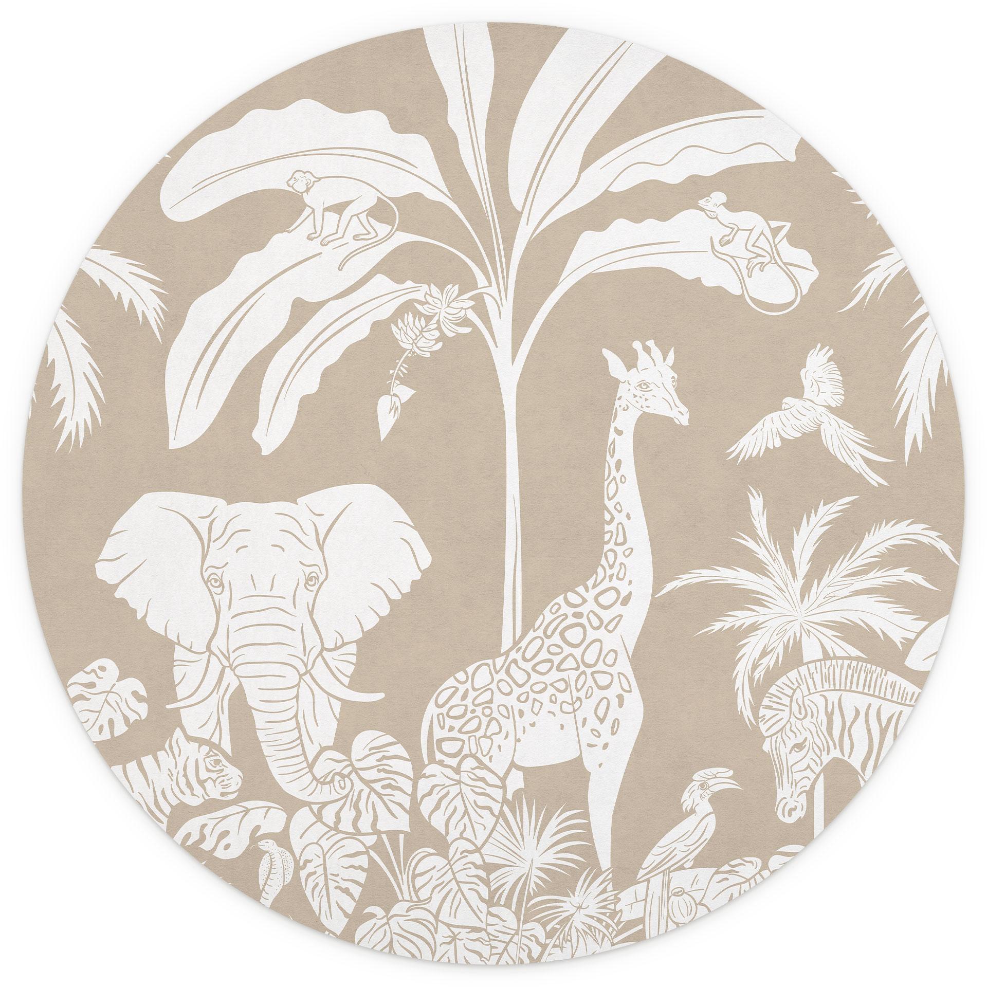 Jungle dromen - Afrikaanse wilde dieren in het bruin - Kikki Belle - Rond - vliesbehang/zelfklevend