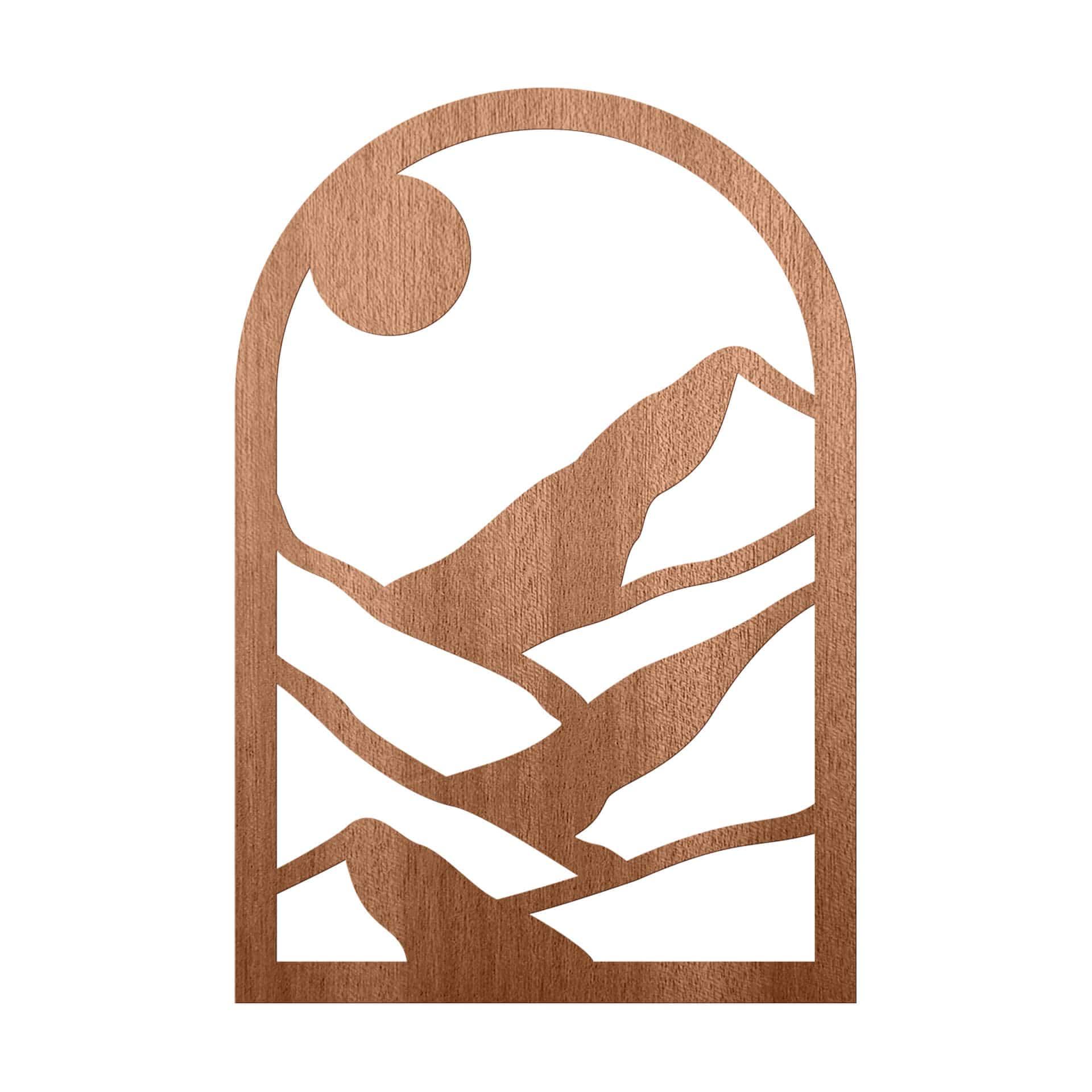 Decoración en madera caoba - montañas en la ventana