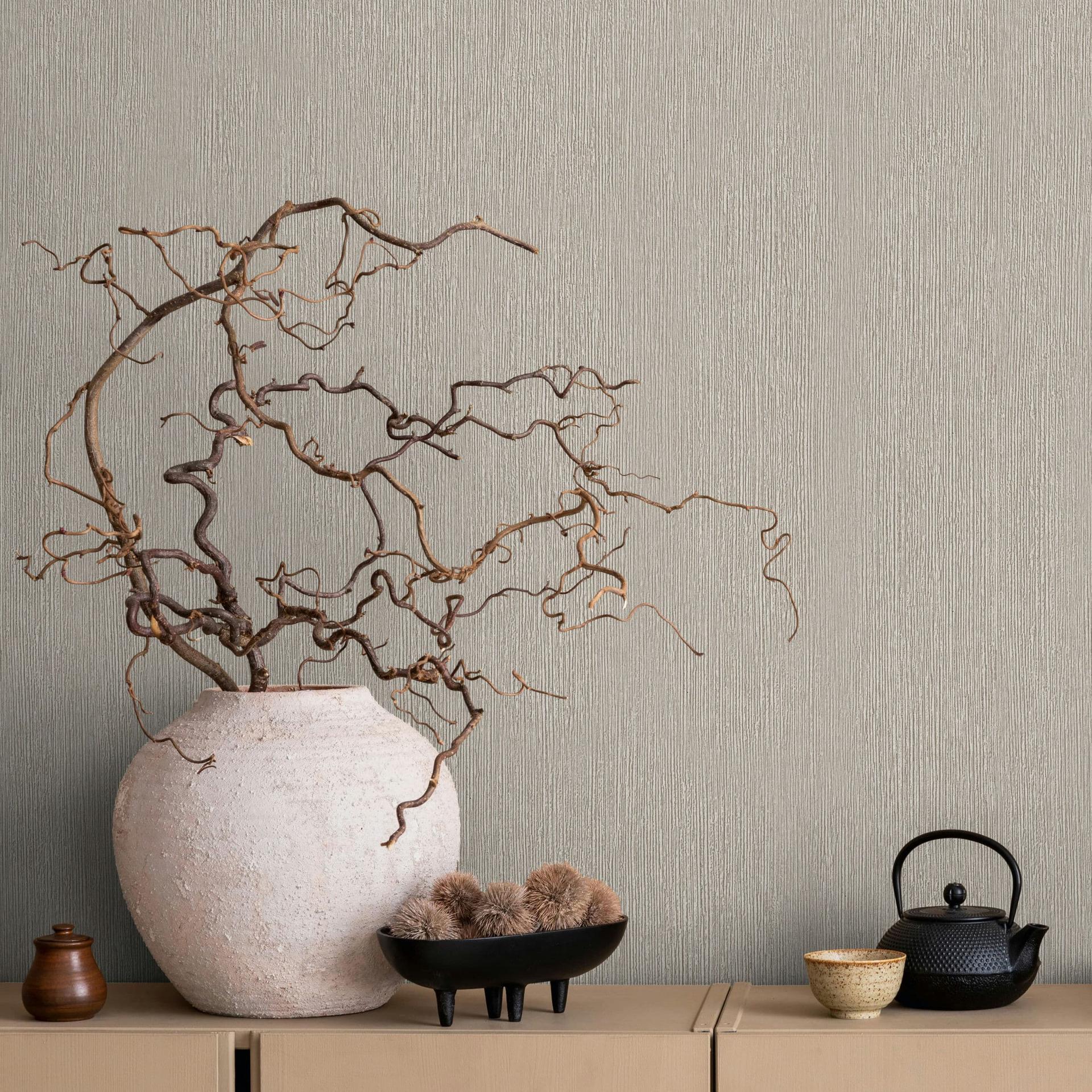 Non-woven tapet i tekstil-look med struktureret overflade beige, brune flader