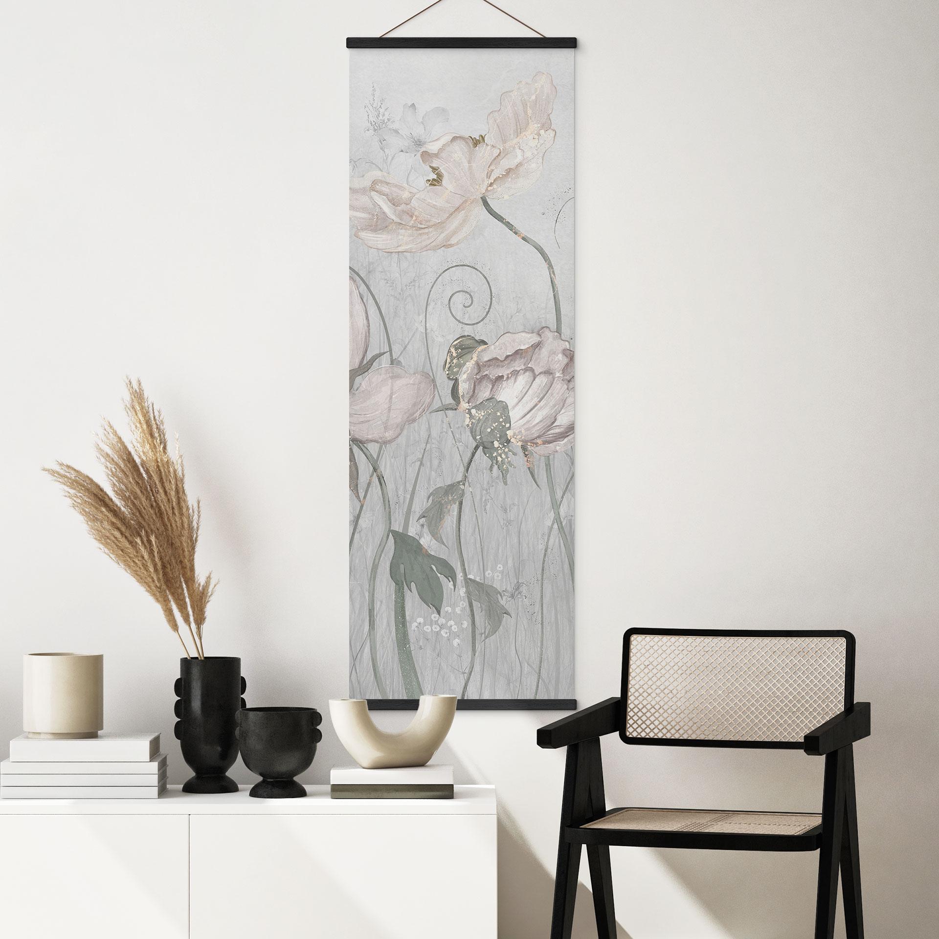 Stoffbild Blumen im Vintage Stil in Grau - Ms Tiff - Panorama
