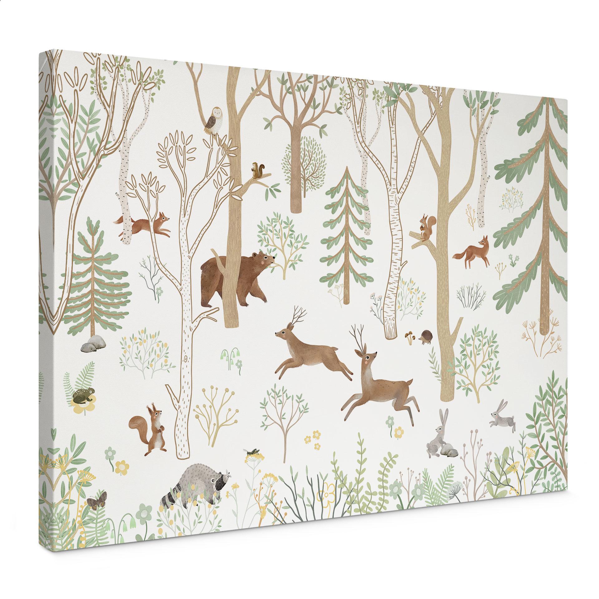 Canvas Schilderij Vrolijk Bosleven met Dieren - Oliver Robins