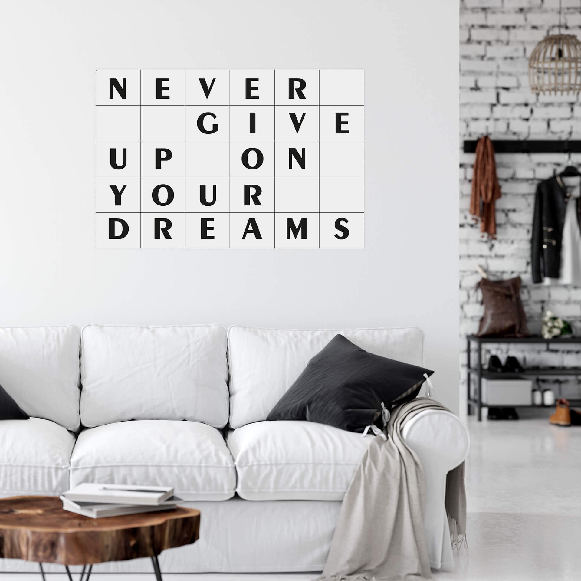 Wallprint mit Raster - Never give up on your dreams