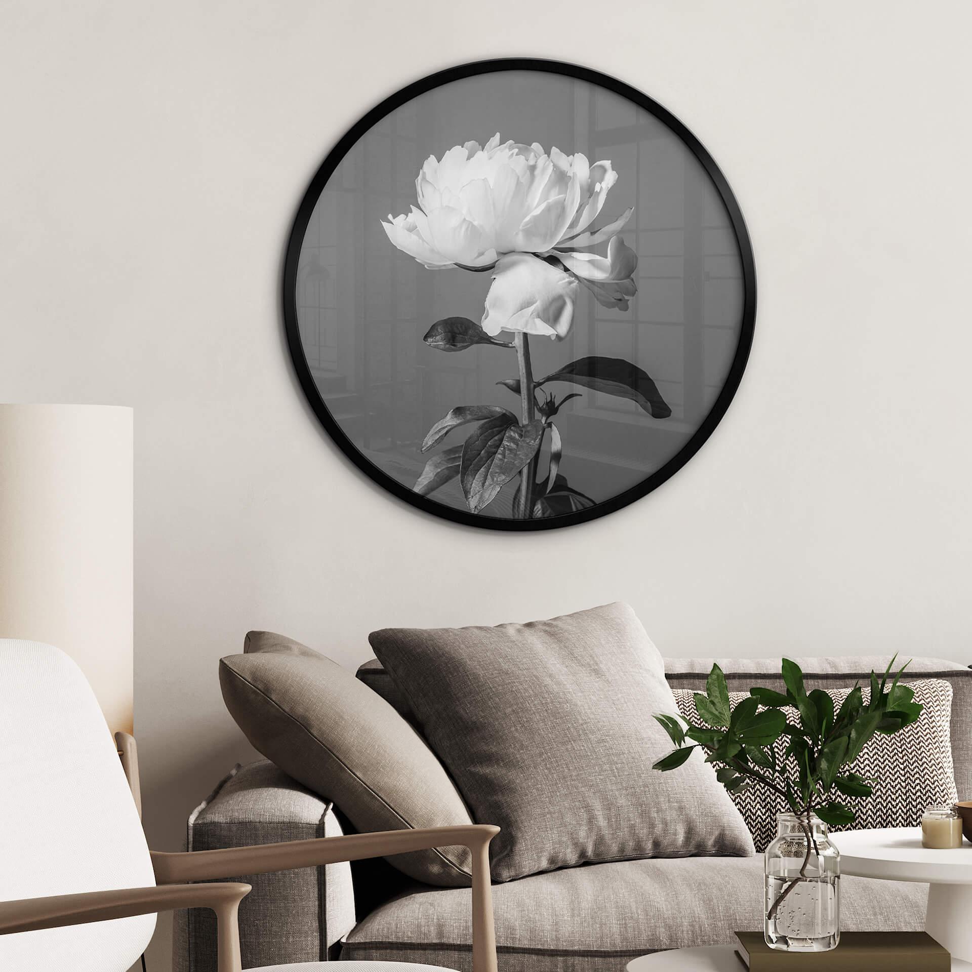 Póster 1X Estudio - Peonía blanco y negro - Redondo