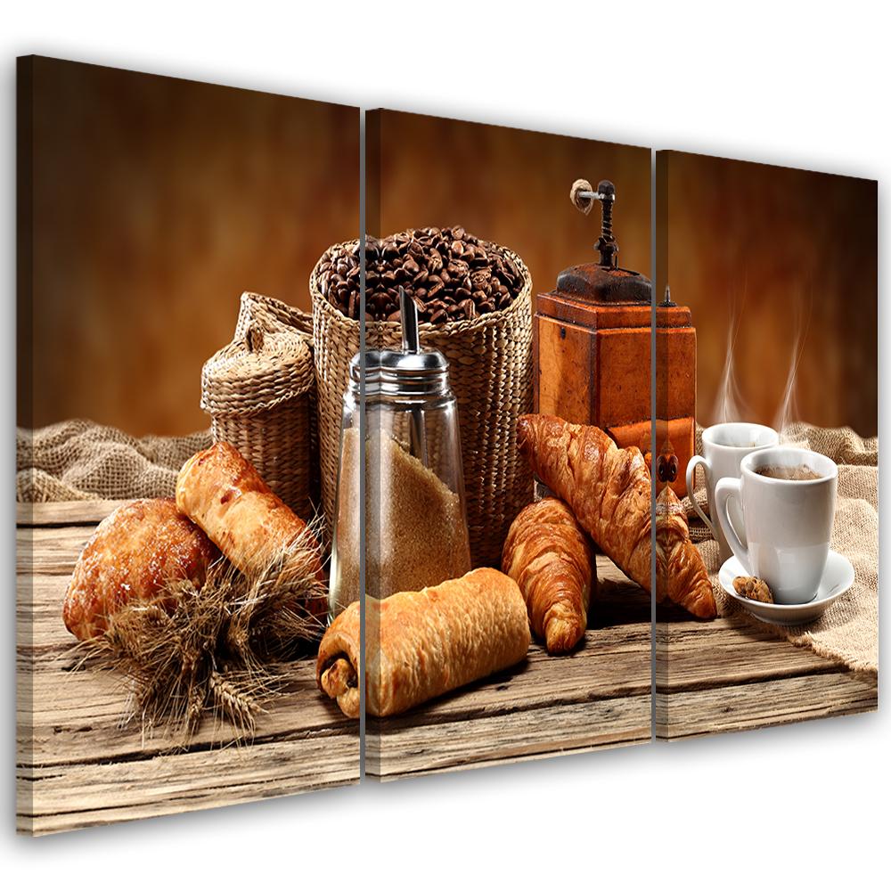 3-delt lærredsprint, kaffe med croissant