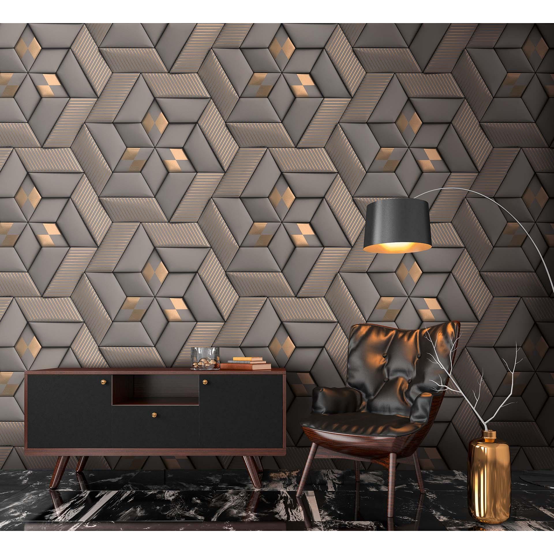 Behang 3D-effect behang modern design vliesbehang grijs