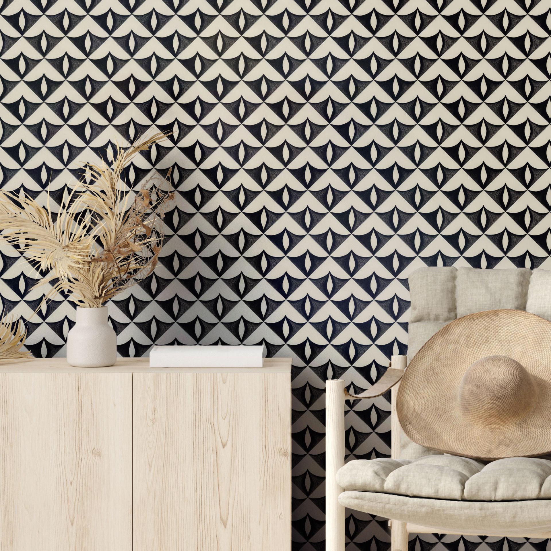 Patroonbehang Geometrische ornamenten in zwart-beige - Treechild