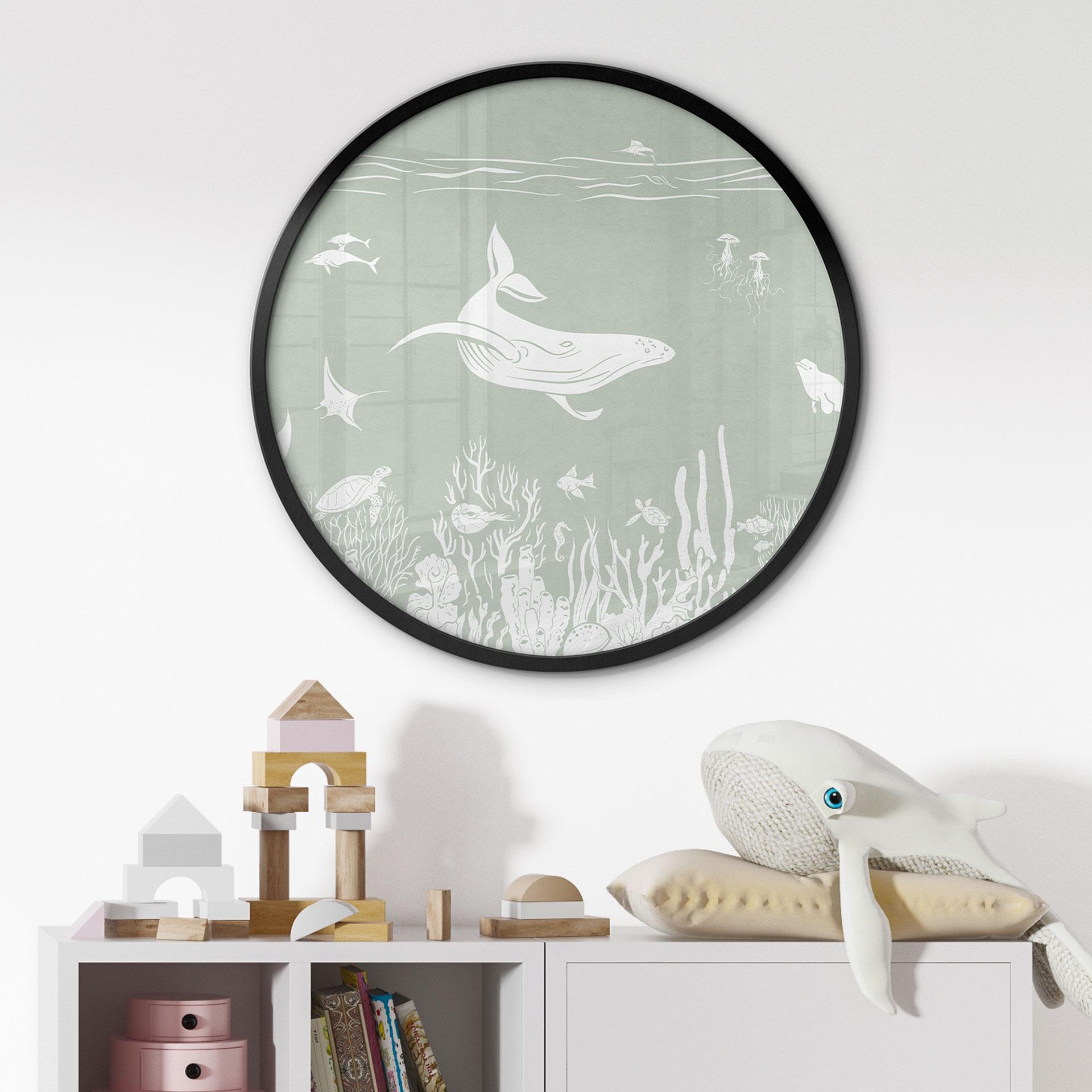 Póster Arrecife de coral y animales marinos - Un viaje al verde - Kikki Belle - Redondo