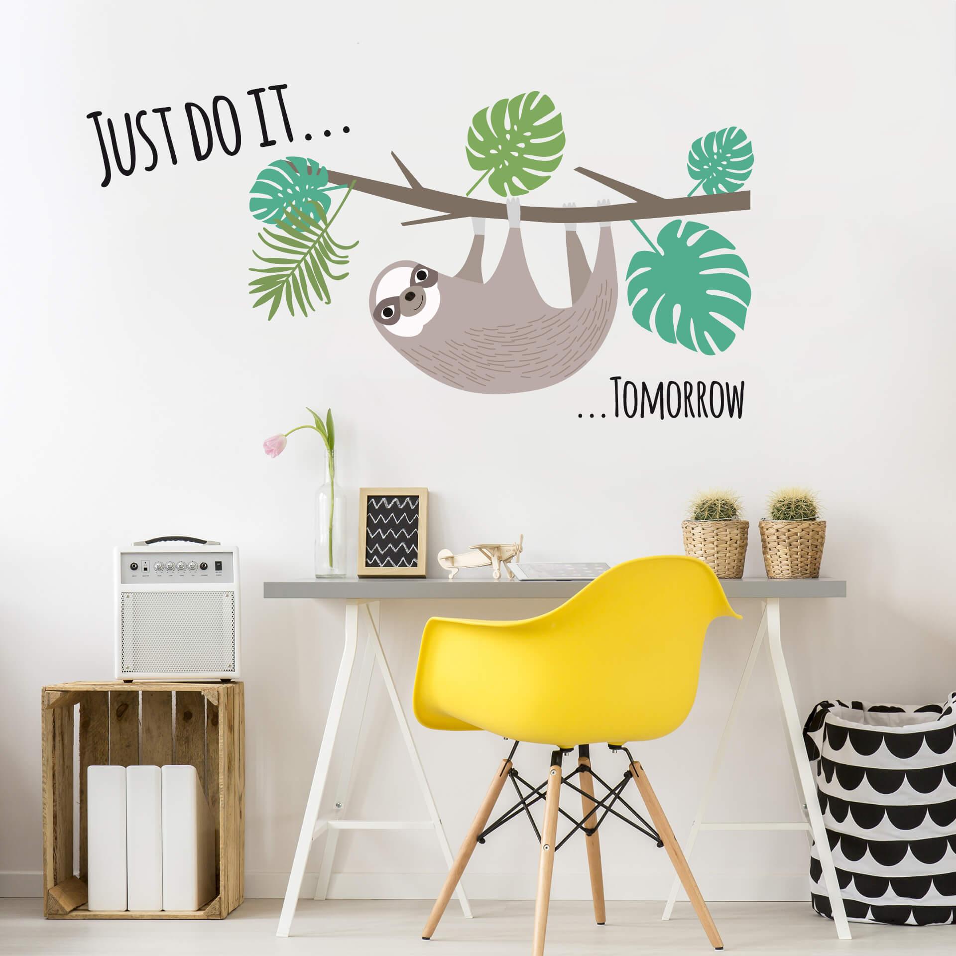 Sticker Mural Paresseux – Just do it...tomorrow